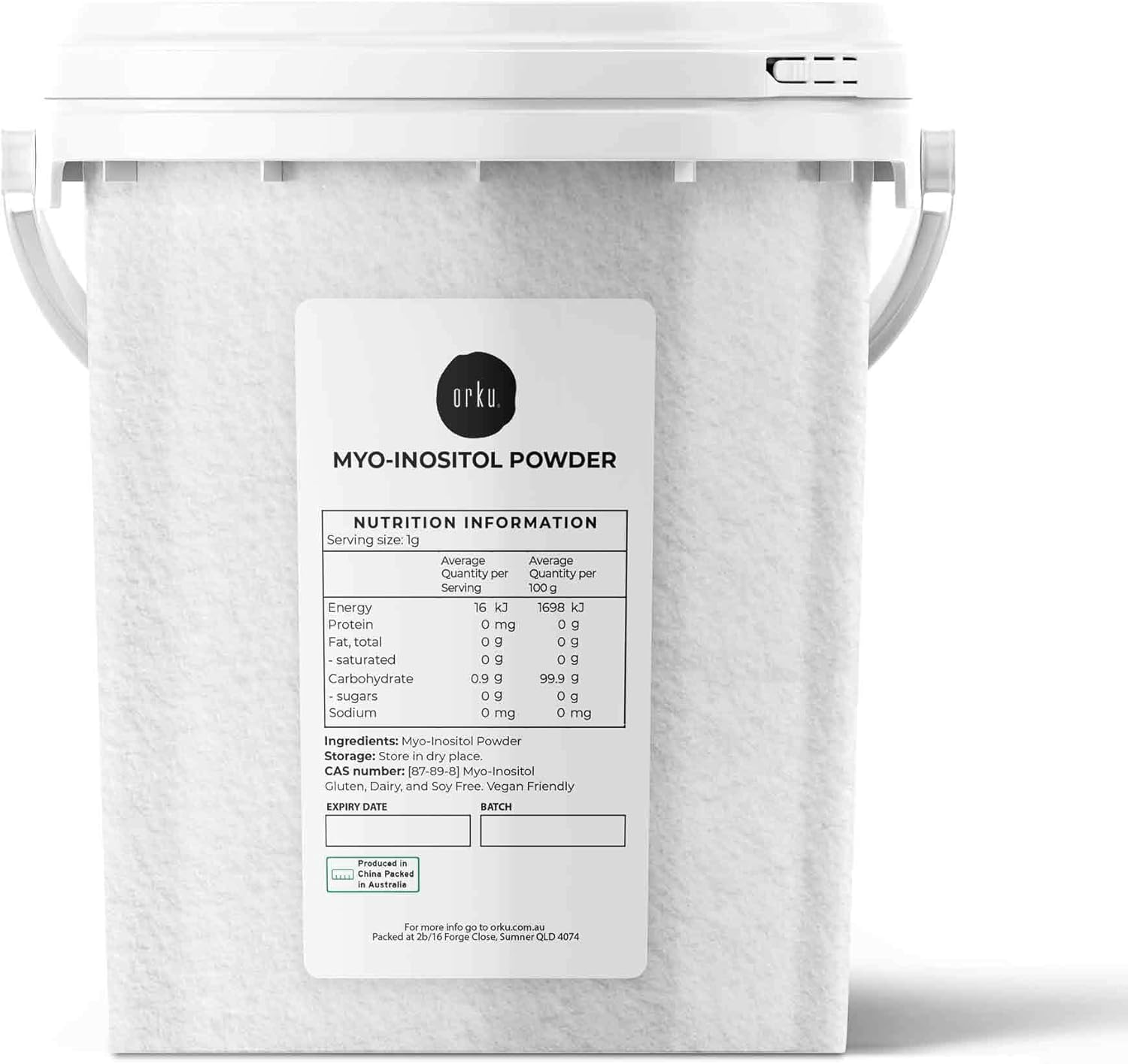 Orku 800G Myo Inositol Powder Tub - USP Grade High Purity Unflavoured