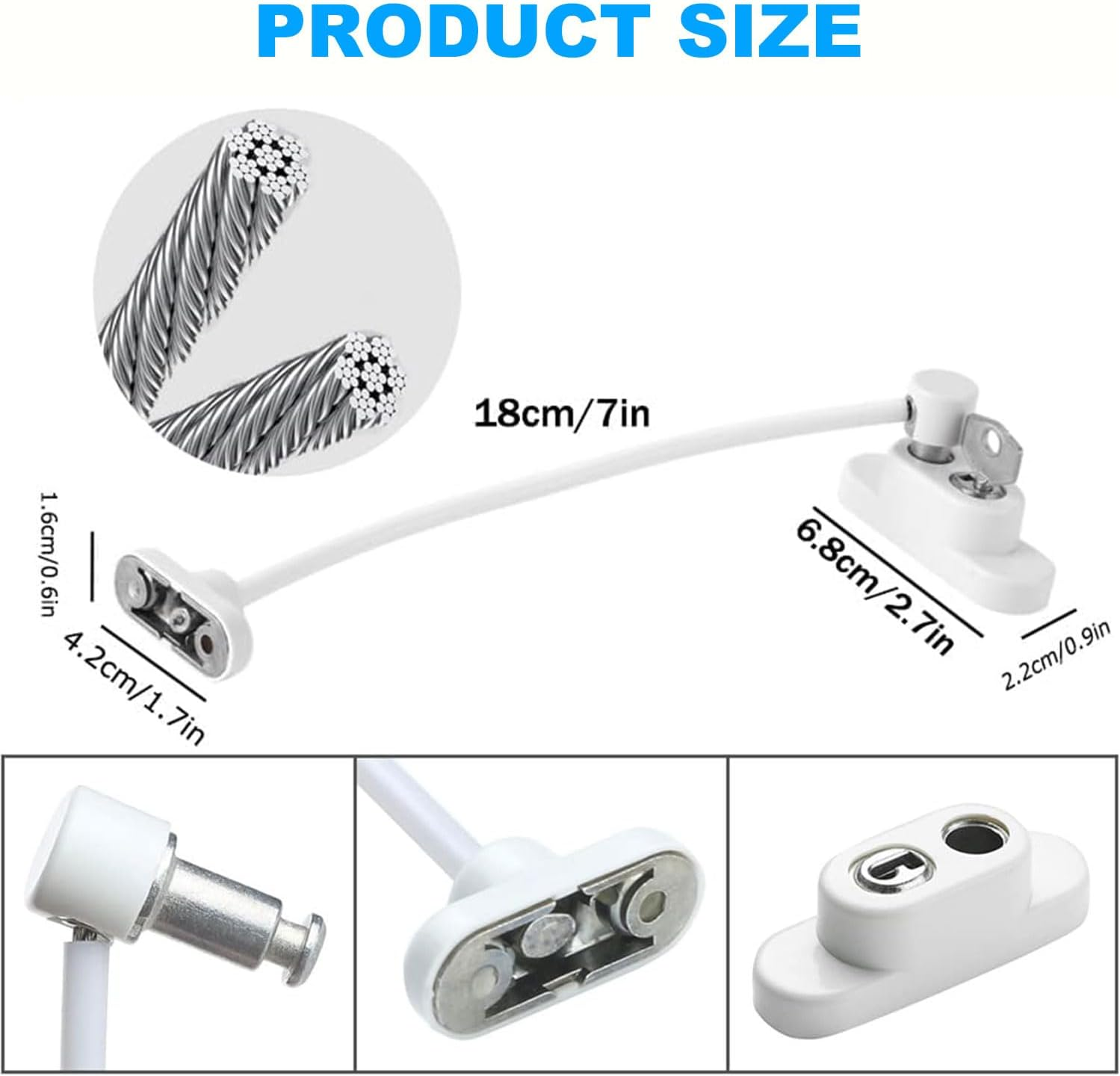 4-Pcs Door & Window Opening Restrictor, Lockable Safety Locks with Keys, Anti-Theft Window Guards for Child Safety, Security Cable Wire Catch to Prevent Kids from Falling (White) image number 3