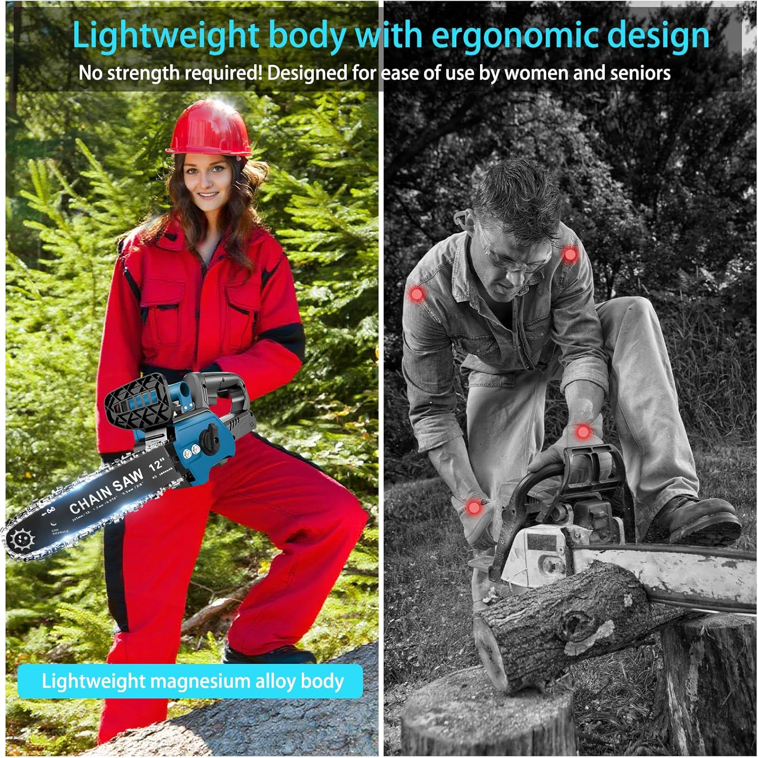 40000Mah Cordless Chainsaw, 12 Inch Electric Cordless Chainsaw Portable with Brushless Motor for Cutting Branches, Trees, DIY Projects Gardening, Forests (Blue) image number 4