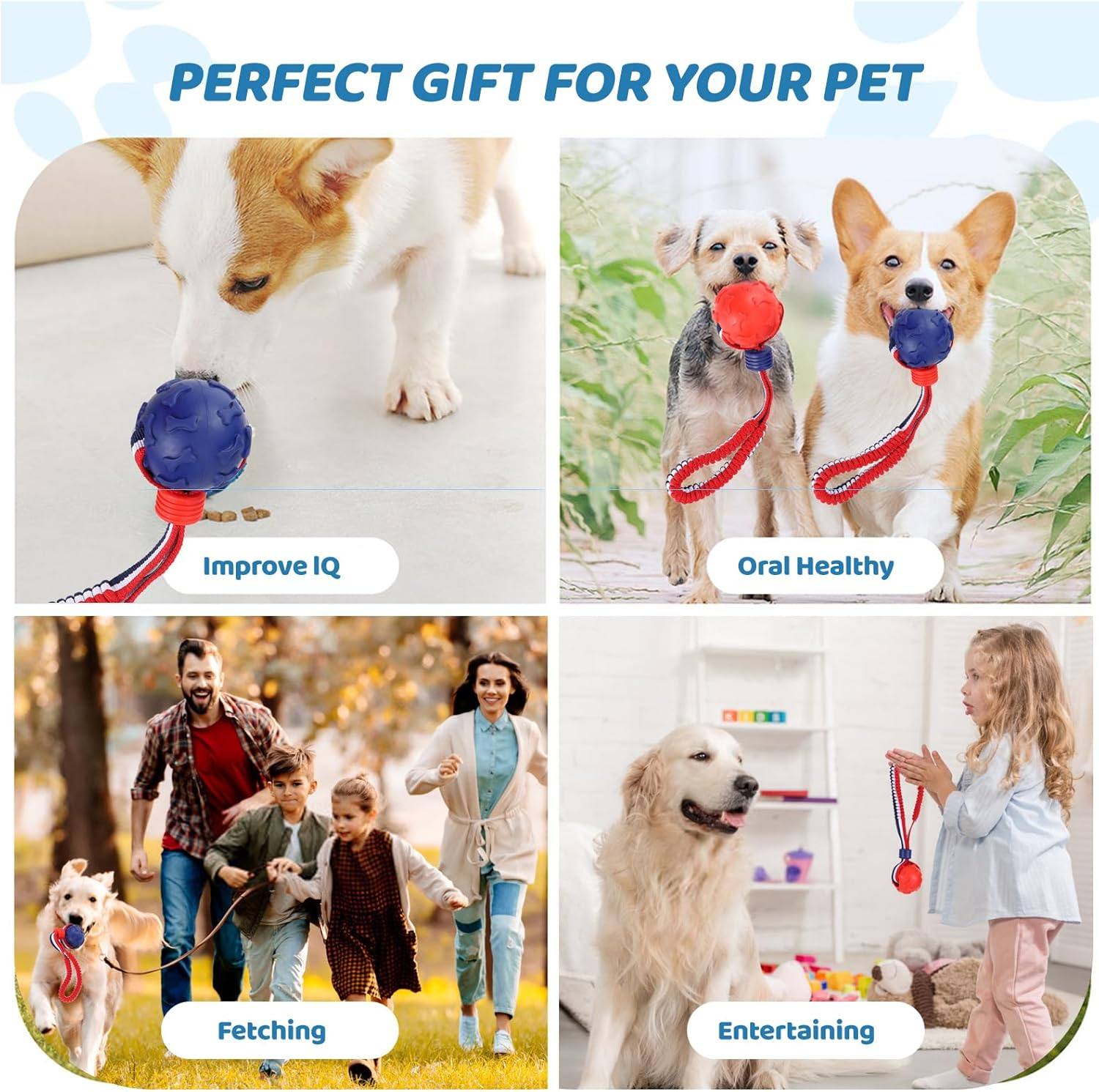 Yiliya Dog Ball on a Rope, 2 Pieces, Diameter 7 Cm, Interactive Natural Rubber Ball Dog for Fetching, Catching, Throwing and Pulling War, 30 Cm (Blue + Red) image number 5