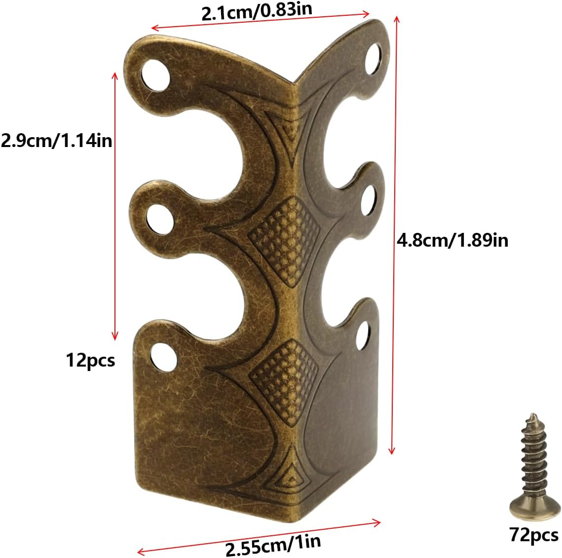 12Pcs Metal Corner Protectors Baseboard with Screws for Furniture Living Room Office and Jewelry Gift Packaging 4.8X2.9X2.1Cm Bronze image number 2
