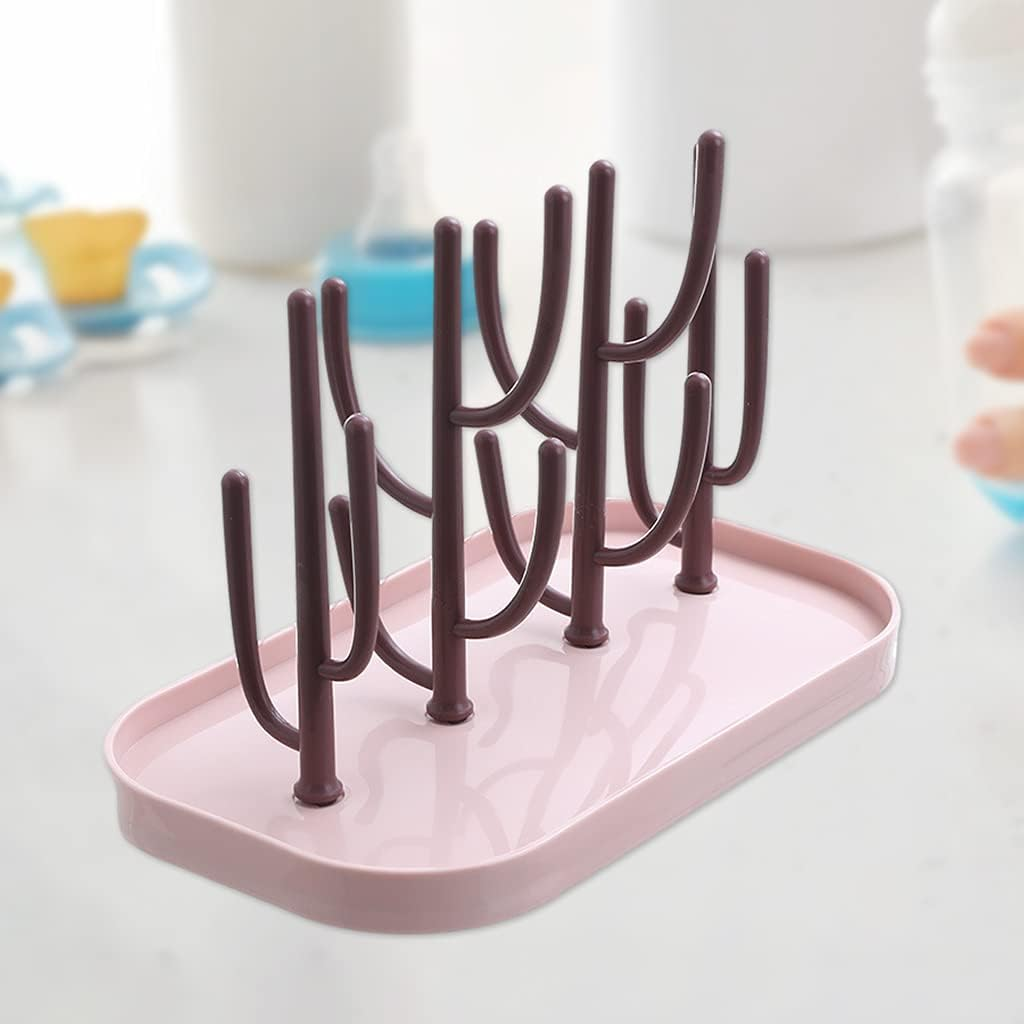 Perfeclan Water Bottle Drying Rack Holder with Tray Cactus Multifunctional, Pink