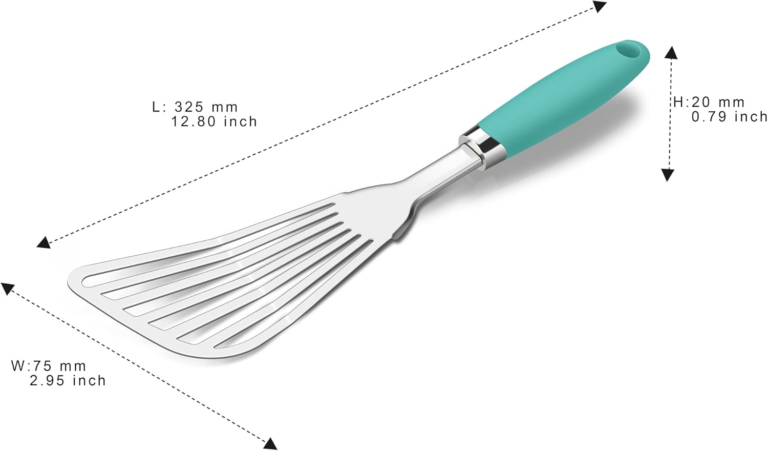 304 Stainless Steel Fish Spatula, Non-Slip Ergonomic Handle Slotted Spatula, Aqua Sky - Aqua Sky image number 4