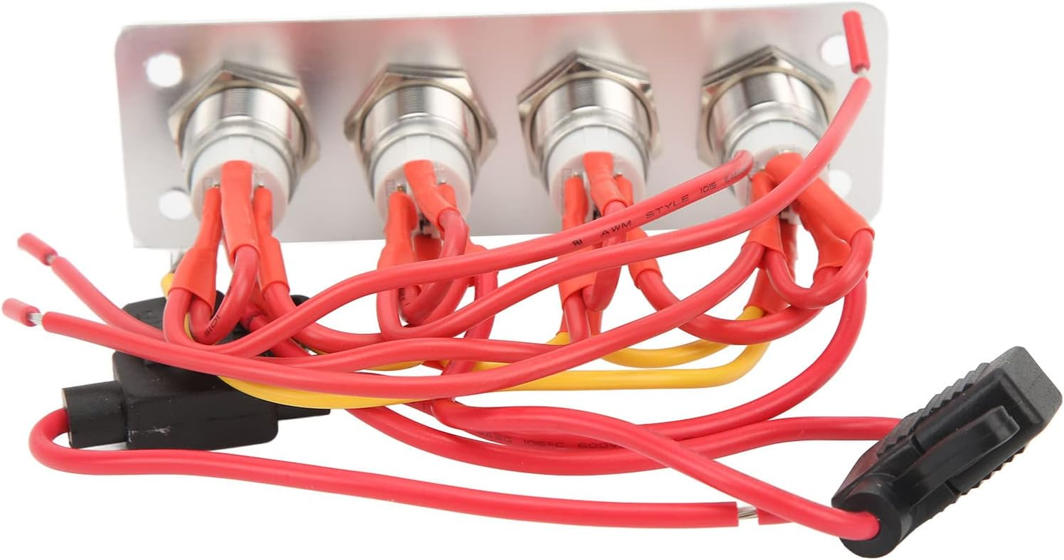 4 Gang Rocker Switch Panel, 12V 16A On/Off Push Button Switch Panel with Blue Backlit LED, Universal Boat Marine Rocker Switch Aluminum Panel for Car, RV, Truck, Automotive image number 5