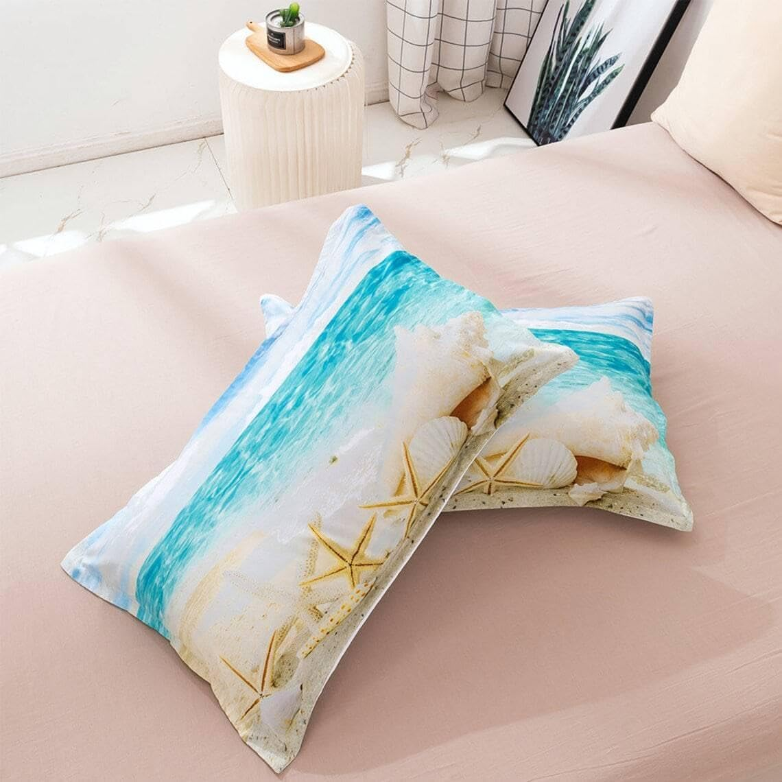 3D Sea Beach Conch Starfish Shell Quilt Cover Set Bedding Set with Pillowcases, Single/Double/Queen/King Size (Double) image number 5