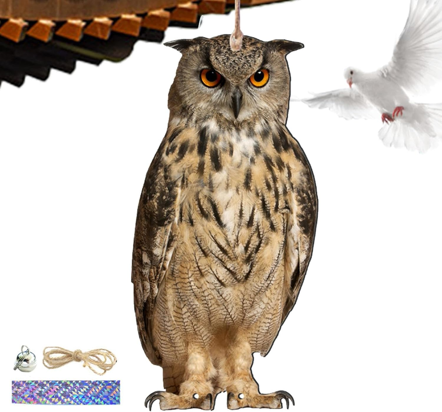 Fake Hawk, Pigeon Bird Scarers Kite for Trees Gardens, Bird Repellent1 Devices, Owl Decoy to Scare Birds Away, Garden Protector Decor Waterproof with Bell