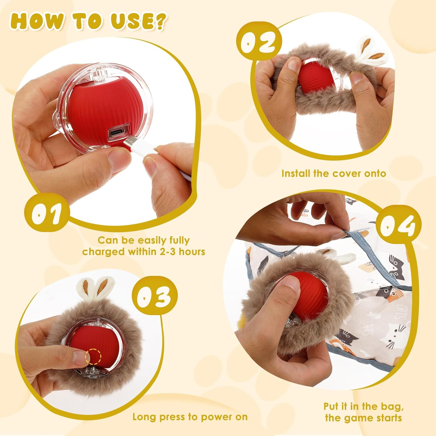 Interactive Cat Toy, Interactive Hunting Cat Toy Fun Simulated Cat Hunting Toy Reusable Fast Rolling Ball in Play Mat Portable Cat Toy Ball under Cover Interactive Cat Toy Ball for Indoor Cats image number 2