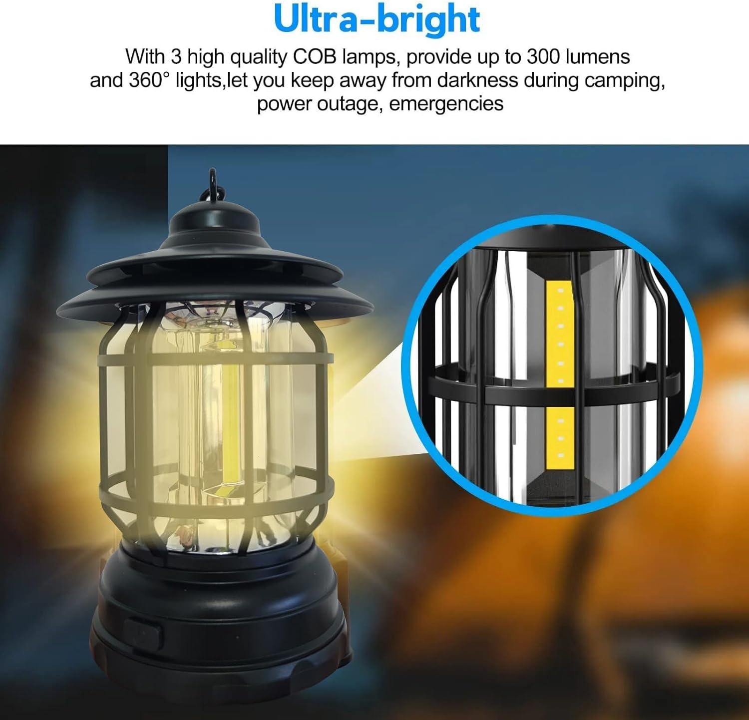 Jaelbael LED Camping Lantern - Retro Design for Camping, Hiking, Emergencies | Battery-Powered Warm Light Compact & Lightweight (Battery Not Included) image number 6