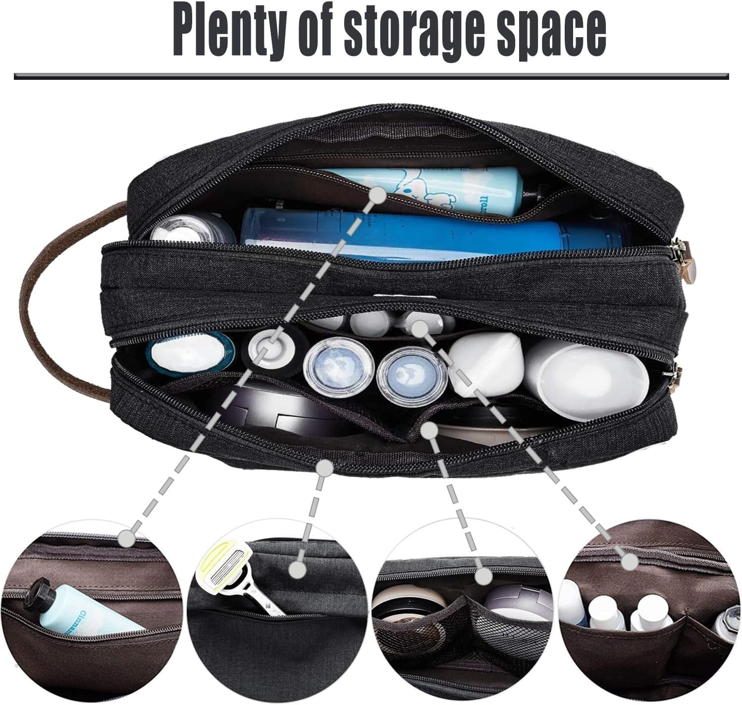 Men'S Travel Toiletry Bag,Portable Travel Organizer,Travel Razor Bag, Women'Stoiletries Canvas Cosmeticbag, Cosmetic Accessoryorganizer, Individualcompartments Withhandles, Black image number 3