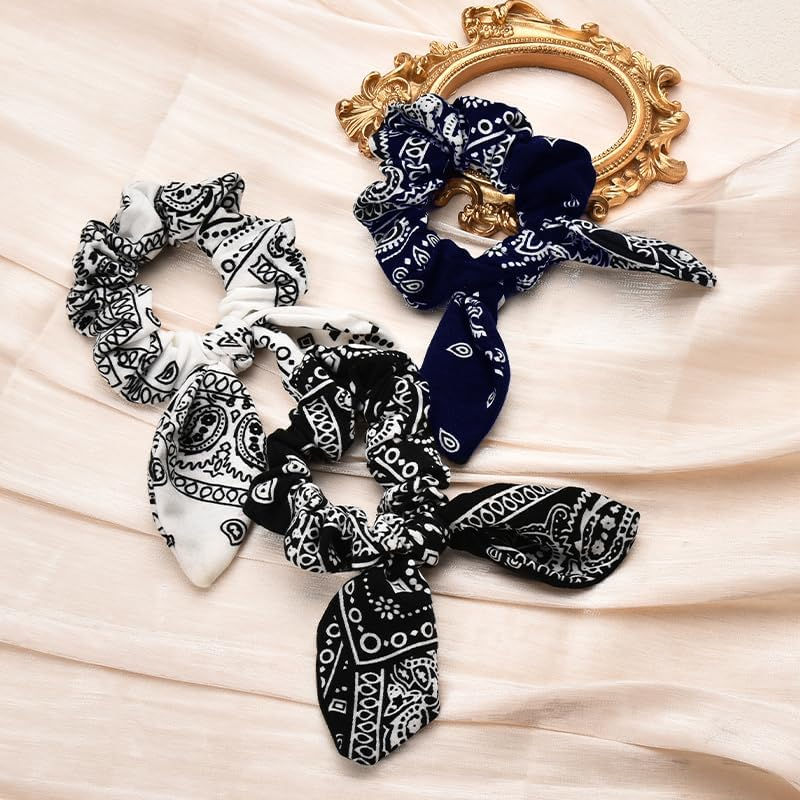 Scrunchy Hair Ties Bandana Hair Bow Ribbons for Women Bunny Ear Scrunchies for Women Girls Ponytail Holder