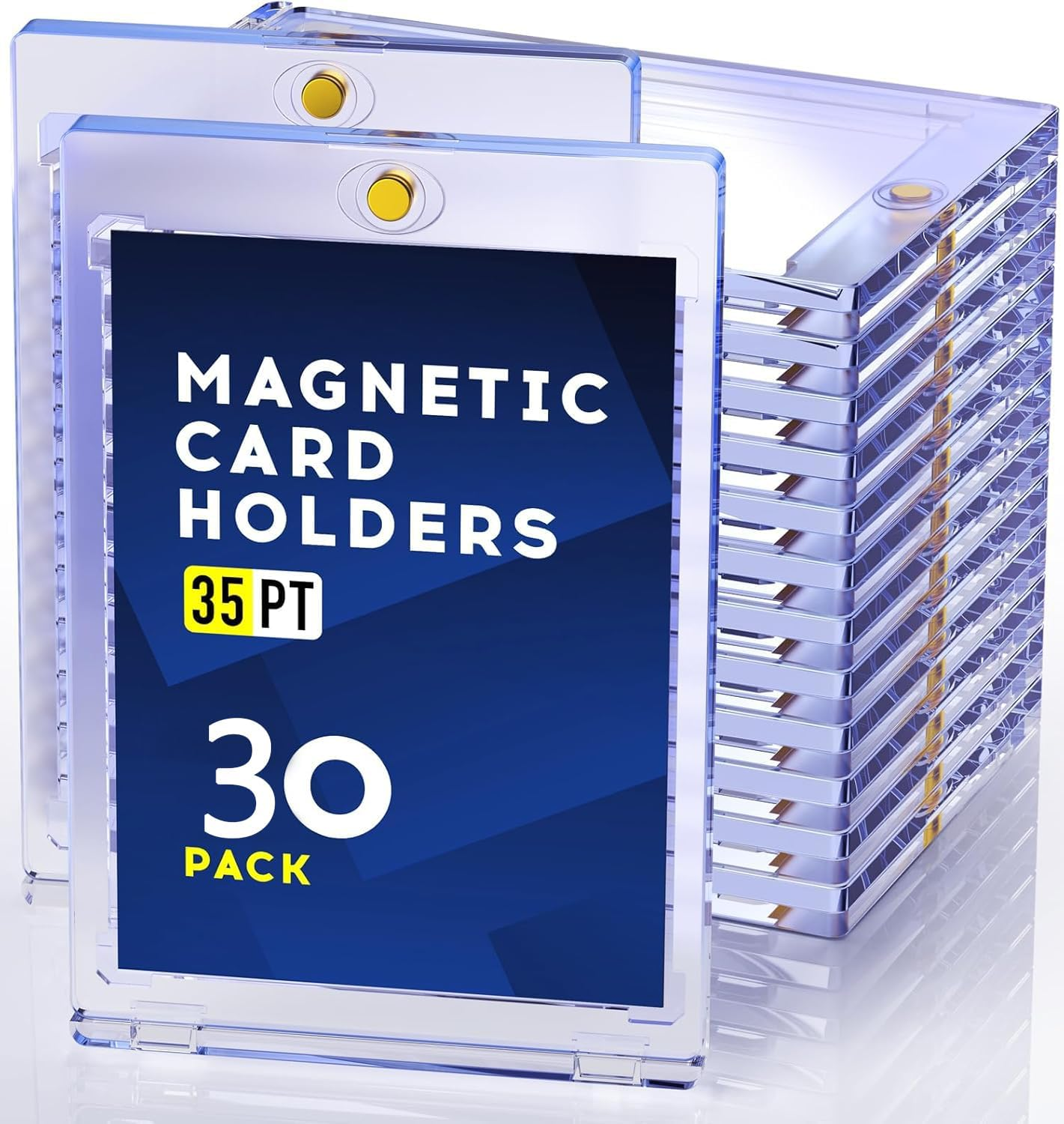 30Pack Magnetic Card Holder for Trading Cards, 35Pt One Touch Card Holder, U-V Protectors Hard Plastic, Magnet Case, Sports, Baseball Cards Holder image number 2