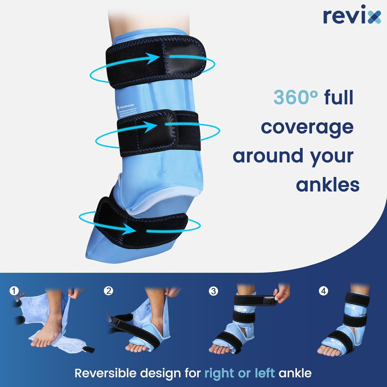 REVIX Foot Ankle Ice Pack Wraps for Discomfort, Reusable Gel Ice Wrap with Cold Compression Therapy, Plantar Fasciitis, Post-Workout Feet Recovery, Soft Plush Lining, 2 Packs image number 3