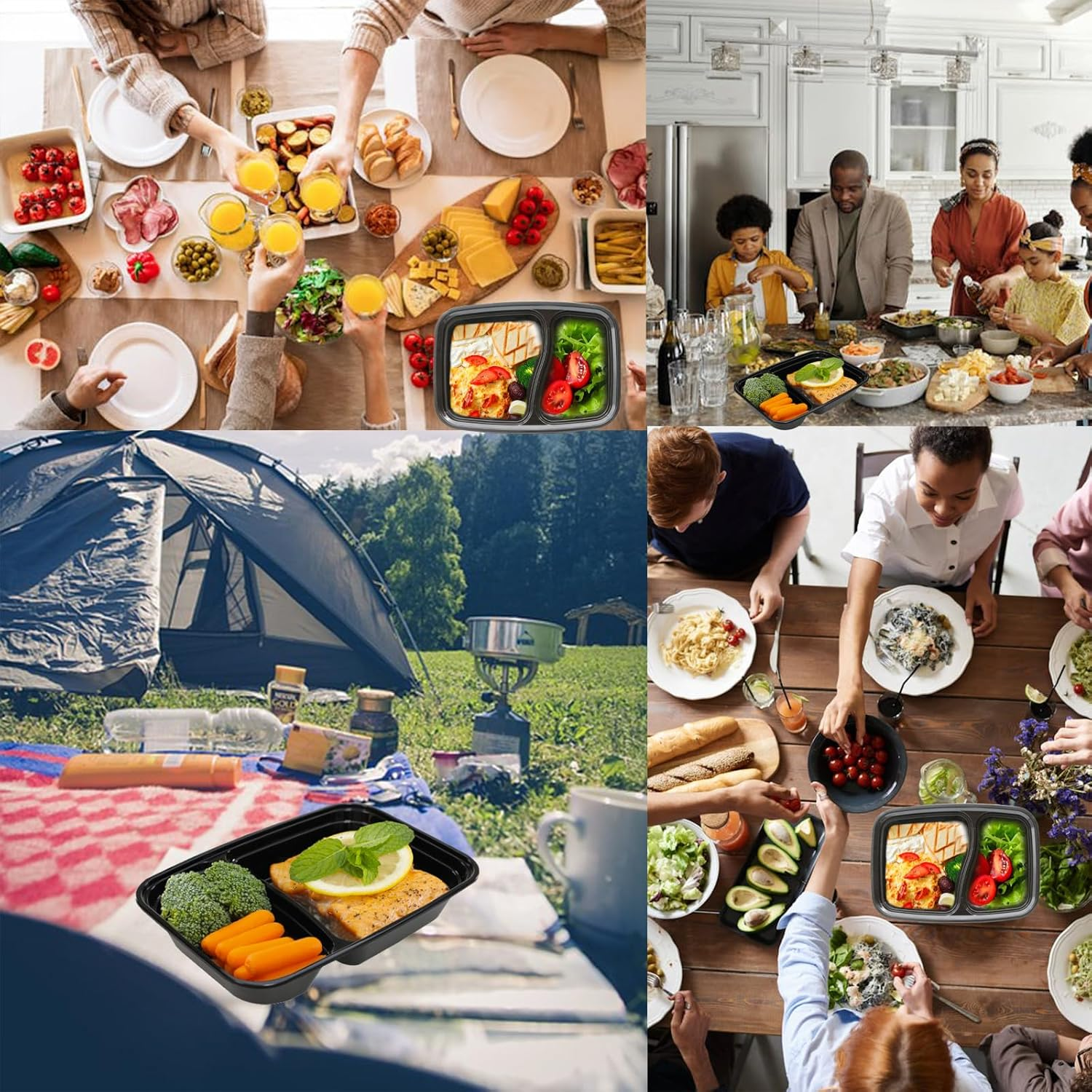 50 Pack 32OZ Meal Prep Containers Reusable 2 Compartment Food Storage,Extra Large &Thick Food Storage Containers with Lids,Durable Bento Boxes Bpa-Free, Stackable,Microwave,Dishwasher/Freezer Safe image number 4