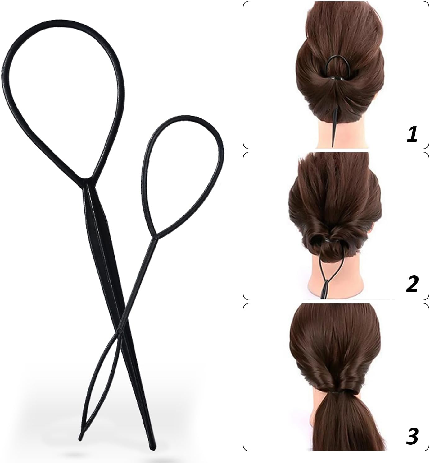 2 Sets Hair Braiding Tool with 500 Pieces Small Rubber Rings Tail Hair Braid Accessories Curling Iron Suitable for Women Girls (Pink, Black)