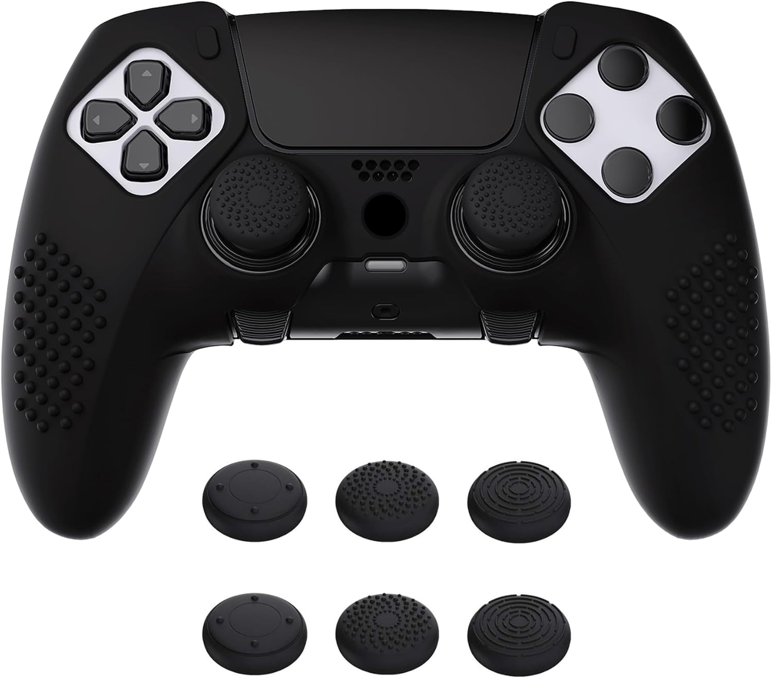 Playvital 3D Studded Edition Anti-Slip Silicone Cover Case for Ps5 Edge Controller, Soft Rubber Protector Skin for Ps5 Edge Wireless Controller with 6 Thumb Grip Caps - Black