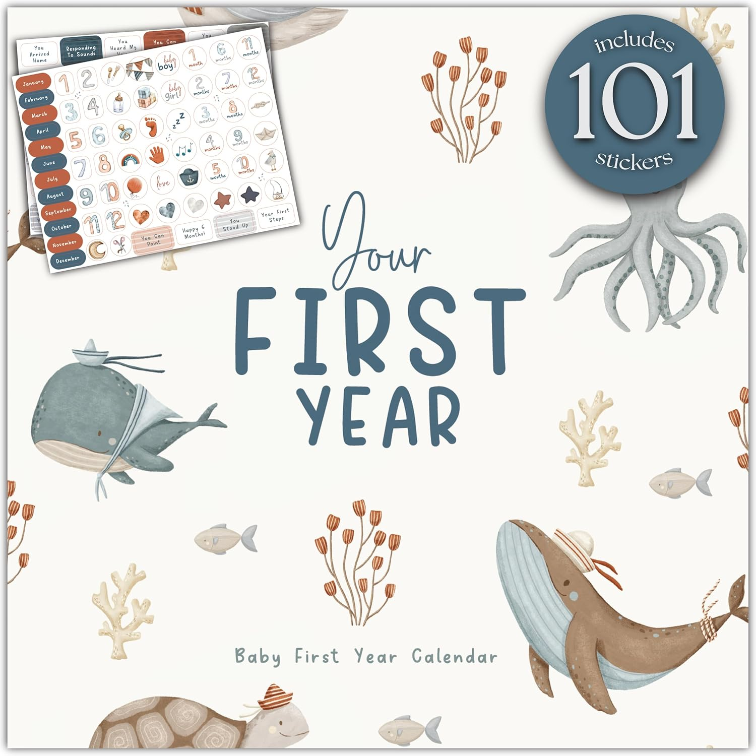 Baby'S First Year Memory & 1St Year Calendar with 100 Stickers | Baby'S First Year Calendar with Stickers & 1St Year Calendars, Baby Tracker image number 1