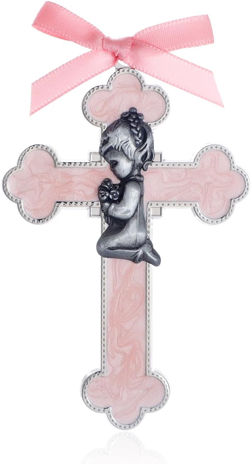 KOMI Pink Baby Wall Cross Baptism Gifts for Girls Praying Boy Cross Wall Hanging Decor Religious Catholic Baptism First Holy Communion Gifts image number 2