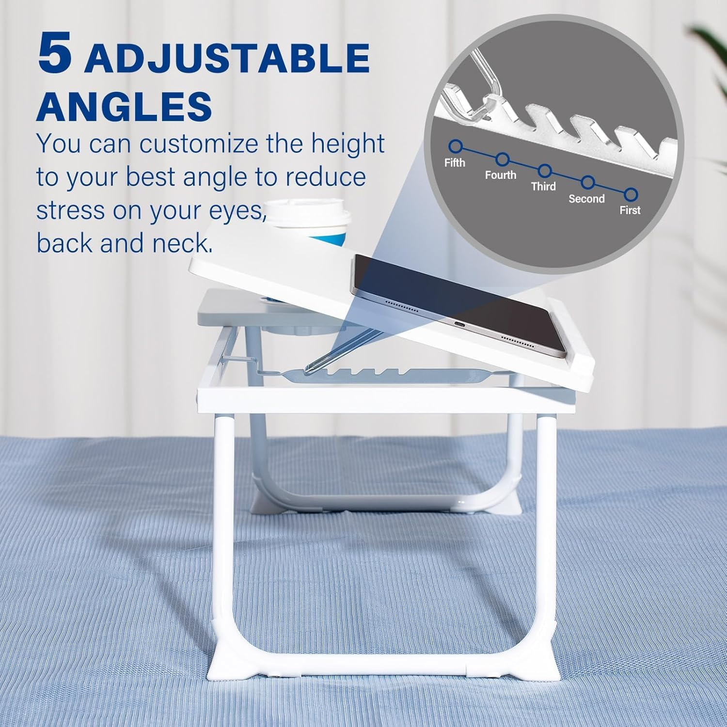 Folding Lap Desk, Foldable Laptop Stand Bed with Cup Holder,Portable & Lightweight,Lap Tablet Desk Breakfast Serving Tray for Sofa Couch (White) image number 5