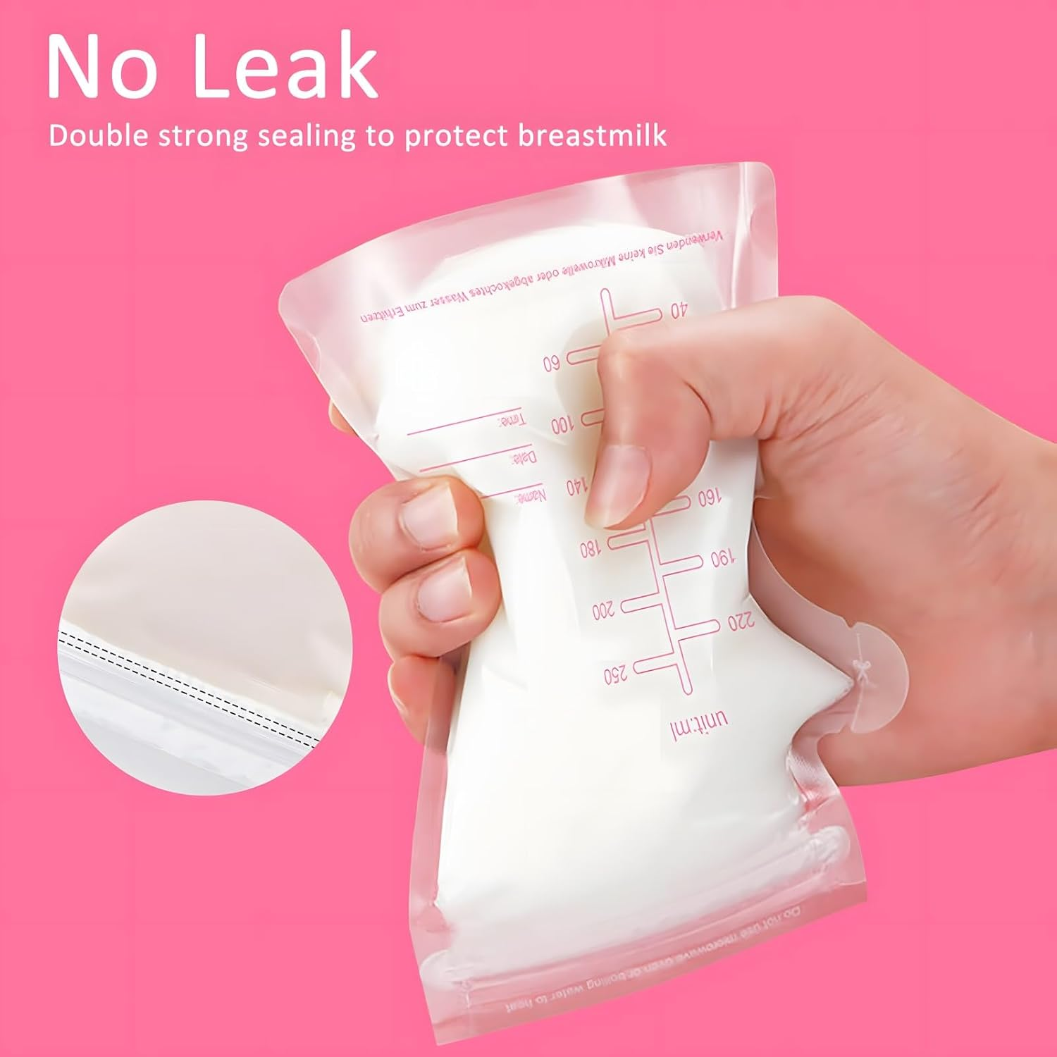 Breast Milk Storage Bags, 120 Pack Disposable Leakproof Breastmilk Storage Bags, 250Ml Capacity, Double Track Seal, Pre-Sterilised, BPA Free image number 3