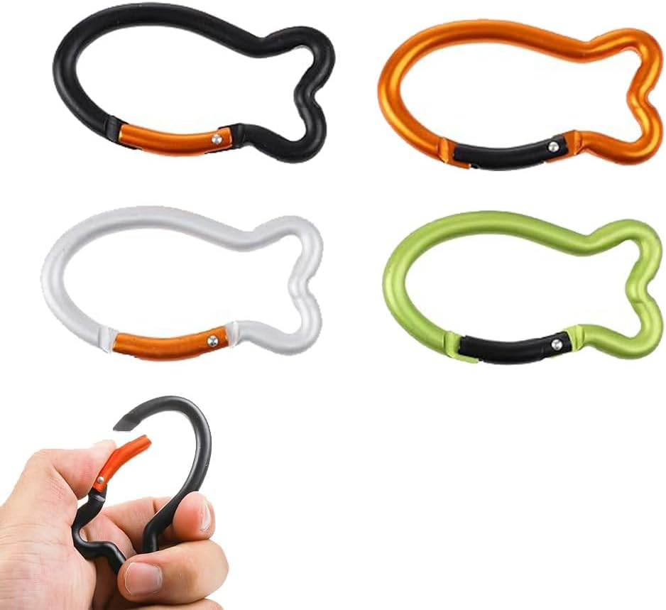 Fish Bone Shape Keychain Clips Mini Carabiner - 8 Cm Aluminum Durable Quick Release Auto Locking Spring Loaded image number 6