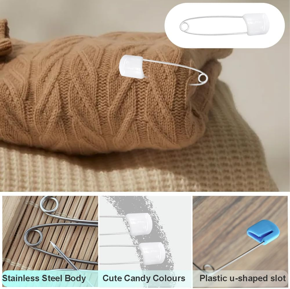 Ruidee 50 Pcs Diaper Pins Nappy Pins Plastic Head Safety Pins with Safe Locking (White) image number 4