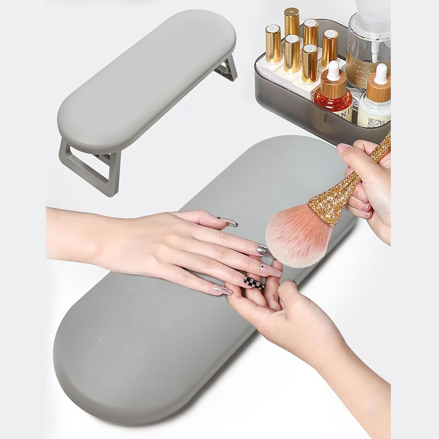 Bomefoi Arm Rest for Nails Foldable - Non-Slip Arm Cushion for Manicure | Ergonomic Adjustable Hand Rest for Work Station Manicure Pedicure Professionals Beginners Home Outdoors - White image number 2