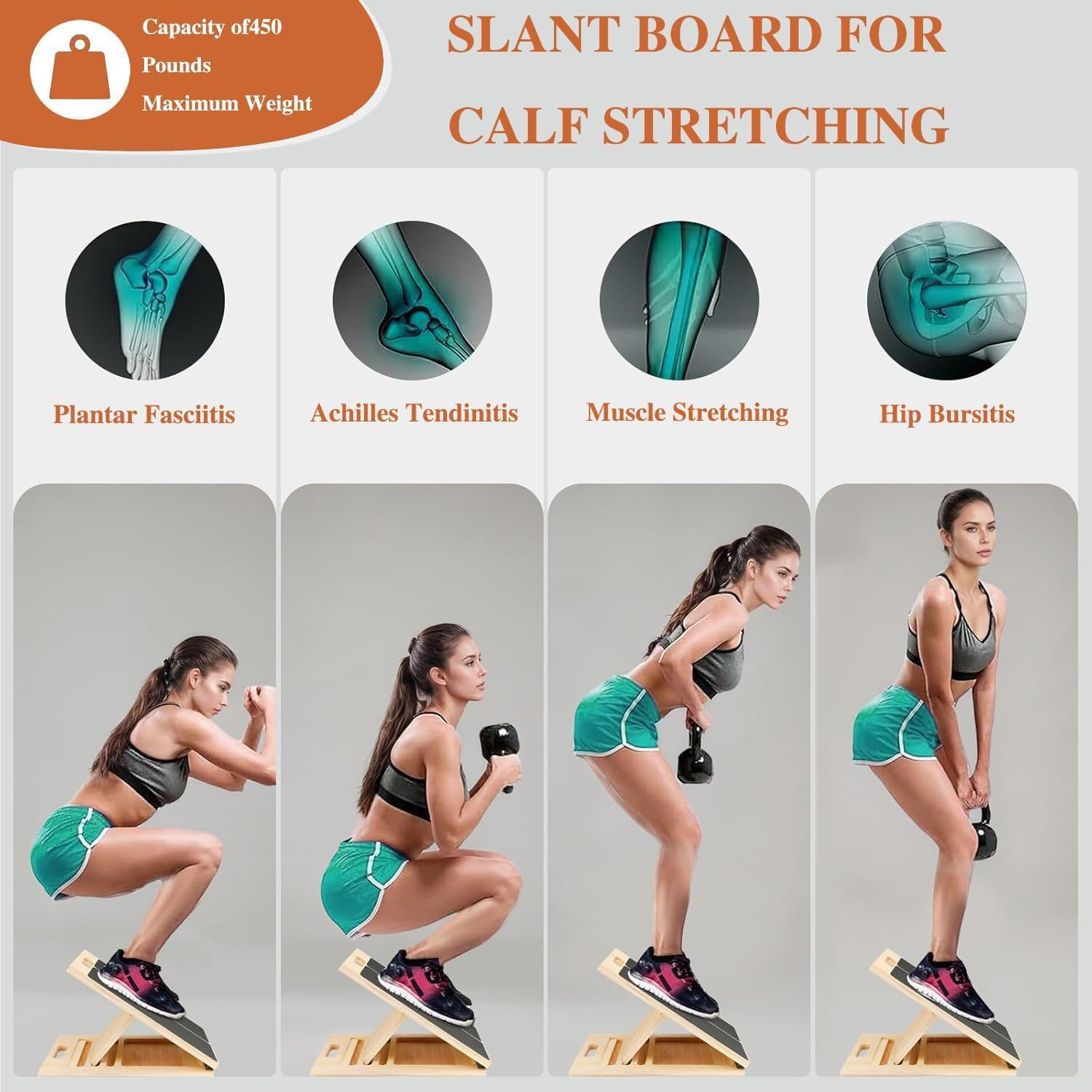 Slant Board for Calf Stretching,Adjustable Angle Slant Board, Calf Squat Wedge,Portable Rehab Stretching Foot Rest,For Exercise, and Ankle Mobility,For Knees, Feet and Achilles Support image number 1