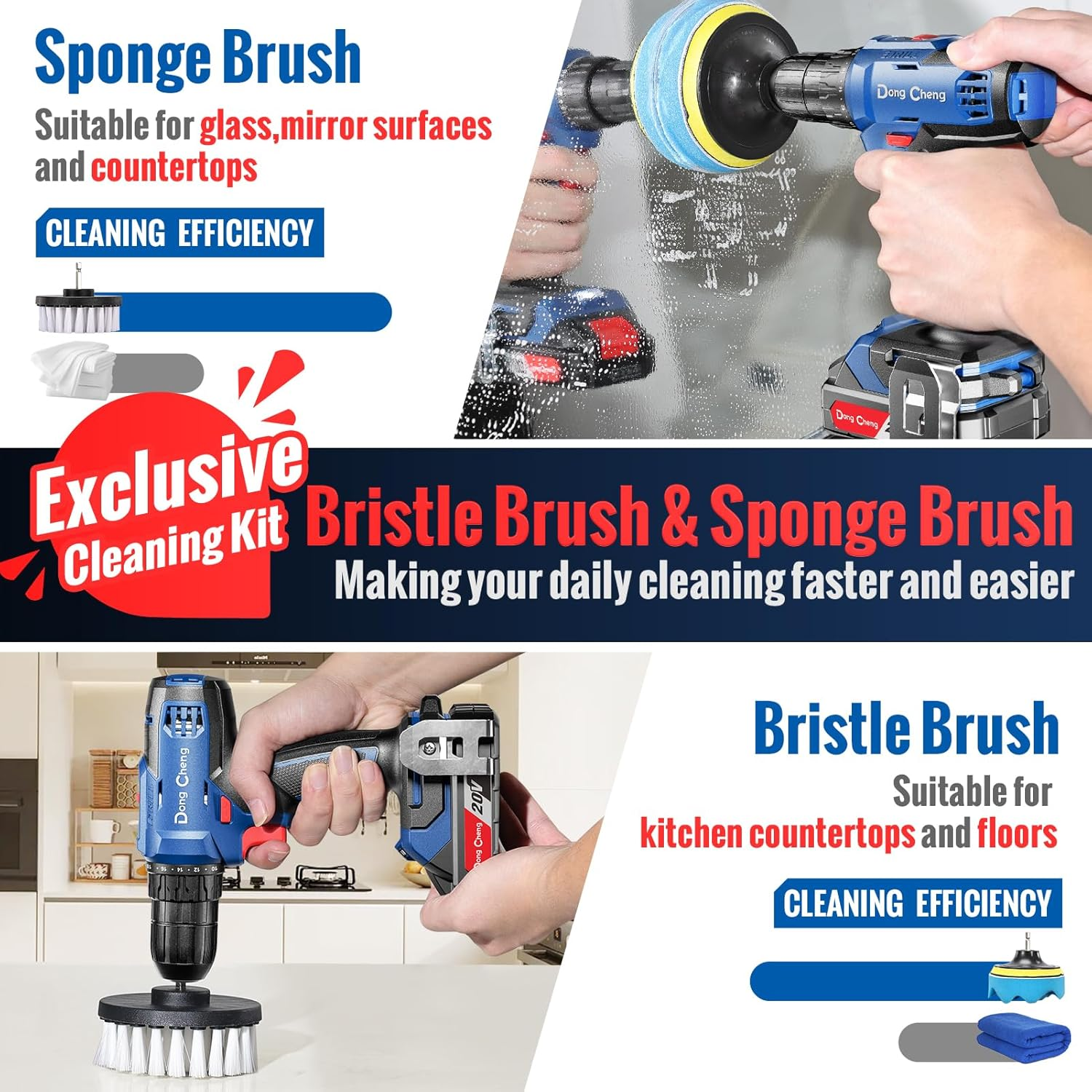 Dongcheng Cordless Drill Set,Power Drill with 3/8" Keyless Chuck,336 In-Lbs Torque Electric Drill,Cordless Drill with Battery and Charger (Accessories+Cleaning Kit+Hand Tools) image number 4