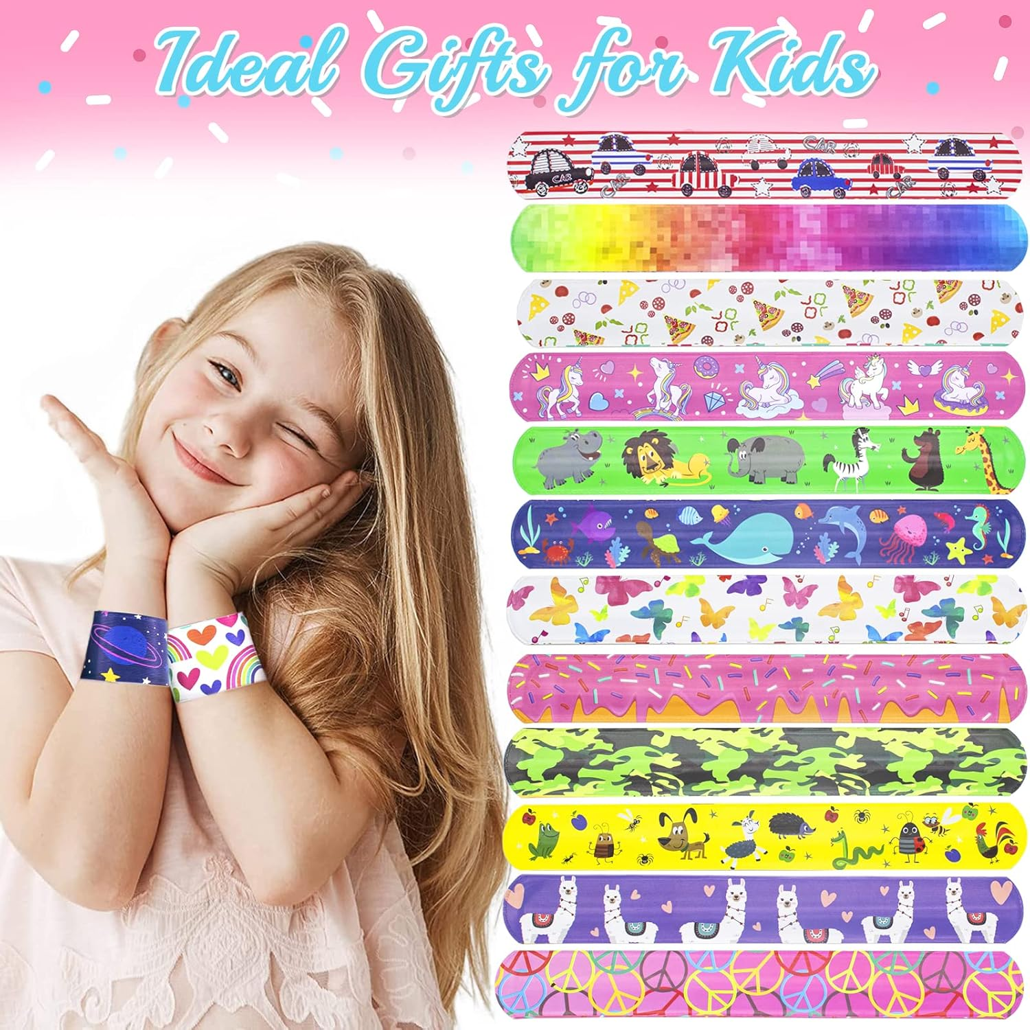30 PCS Slap Bracelet for Kids Party Bag Fillers, Boys & Girls Mix Wristbands Fun Boys and Girls Snap Bands Bulk Vinyl Rolls for Birthday Gift Goodie Bag Flavors School Classroom Little Toys image number 6