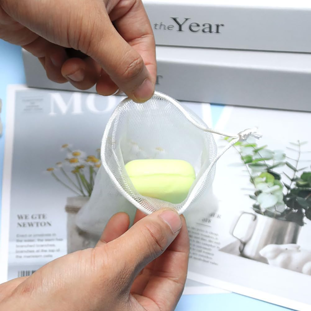 GSHLLO 20 Pcs Mesh Soap Saver Bags Soap Foaming Pouch Shower Soap Net Holder Shampoo Bar Bag Bath Soap Scrubber Pouch with Drawstring image number 1