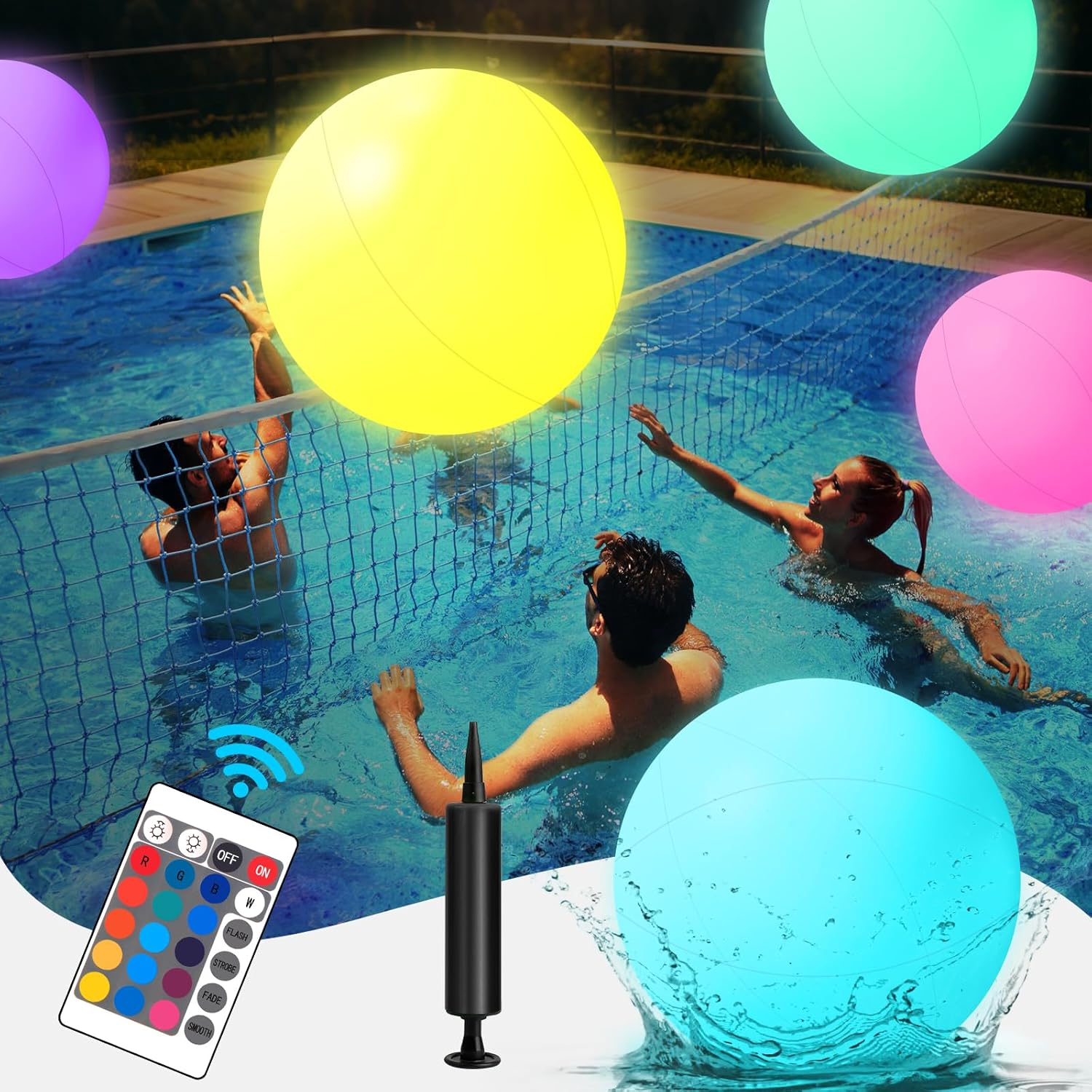 Pool Toys, 5 Packs Light up Beach Balls, 16" LED Glow in the Dark Beach Balls with 16 Colors Lights and 5 Light Modes,With Remote Control for Adults Outdoor Pool Party Games image number 1