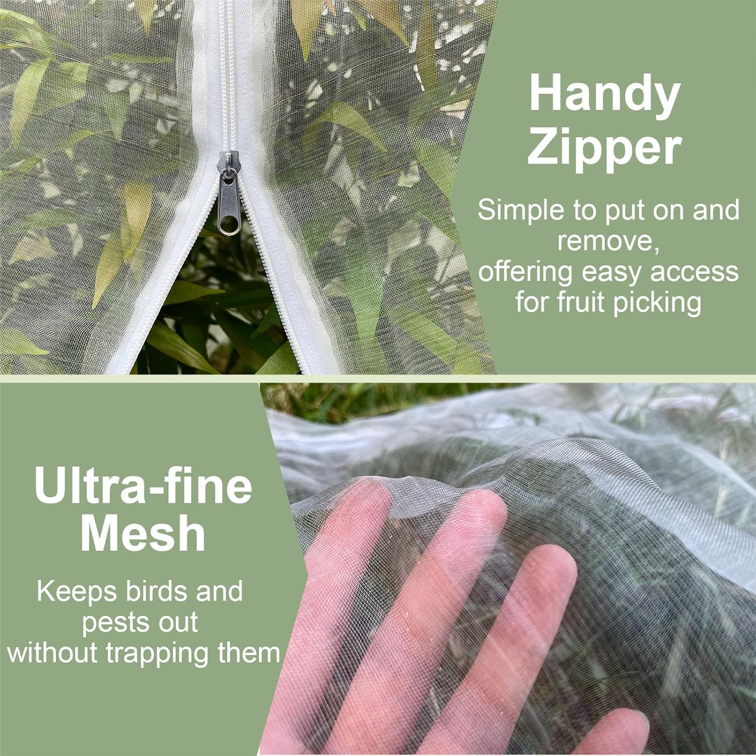 Fruit Tree Netting Cover with Zipper & Drawstring, 2 Packs 4Ft X 4Ft Insect Bird Barrier Netting for Garden Protection, Ultra Fine Mesh Garden Netting image number 5