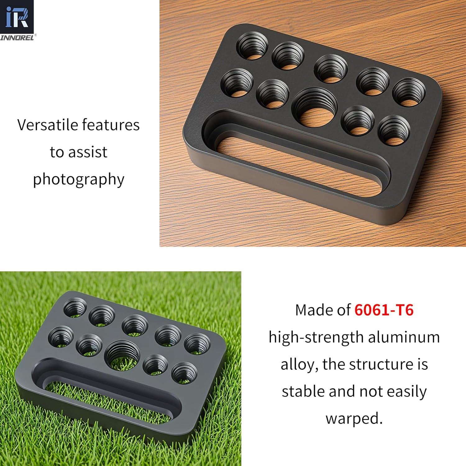 INNOREL CP03 2 Pcs Mini Multi-Functional Cheese Plate for Camera with 1/4" & 3/8" Threads,Porous Connection Quick Installation Board Used for Installing Cheese Board Camera Cage on Guide Rail Block image number 2