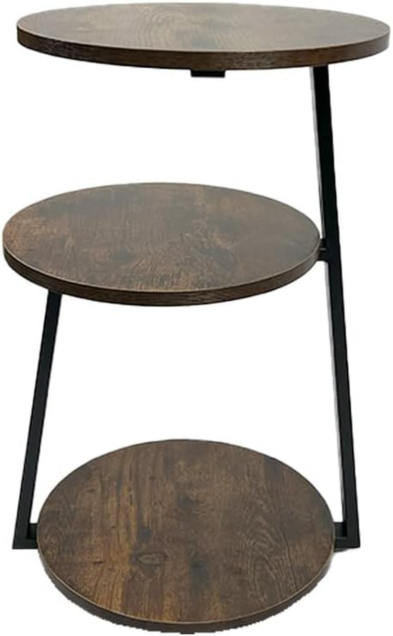 Viviendo 3-Tier Side Table, Industrial End Table for Living Room, Bedside Tables with Storage Shelves, Rustic Wooden Nightstand with Metal Frame image number 4