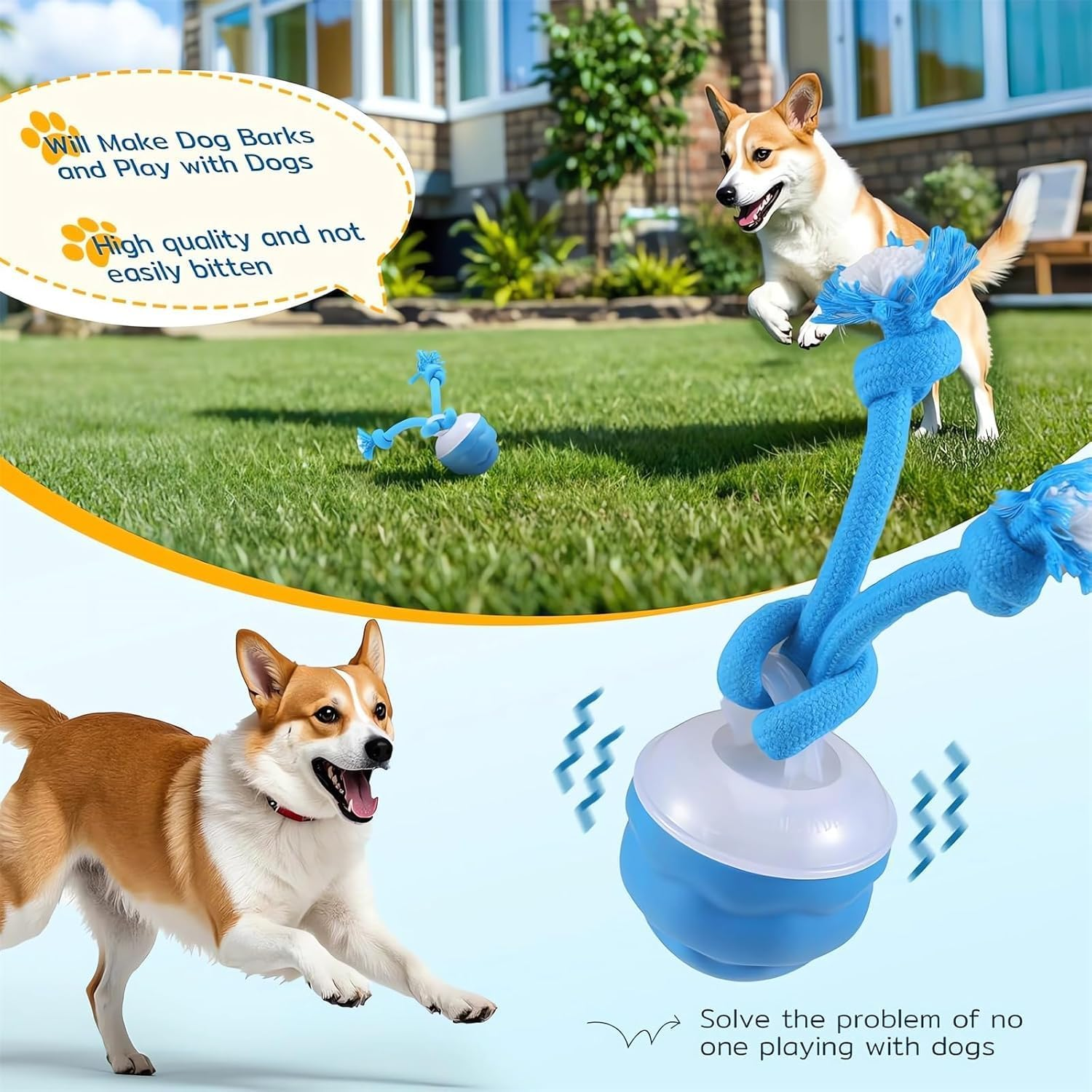 Interactive Dog Ball Toy - Automatic Moving Dog Ball with 3 Modes, Rechargeable Durable Chew Toy for Small Medium Dogs, Indoor Outdoor Interactive Pet Toy