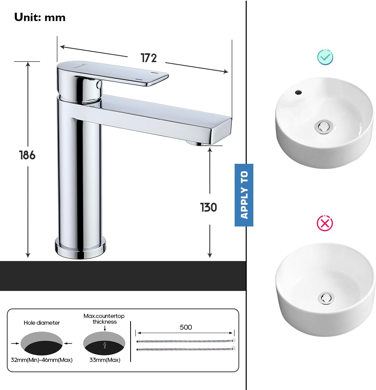 Decaura Basin Mixer Tap Lead-Free Bathroom Sink Tap Vanity Counter Top Faucet (Chrome, Spout Height-130Mm) image number 3