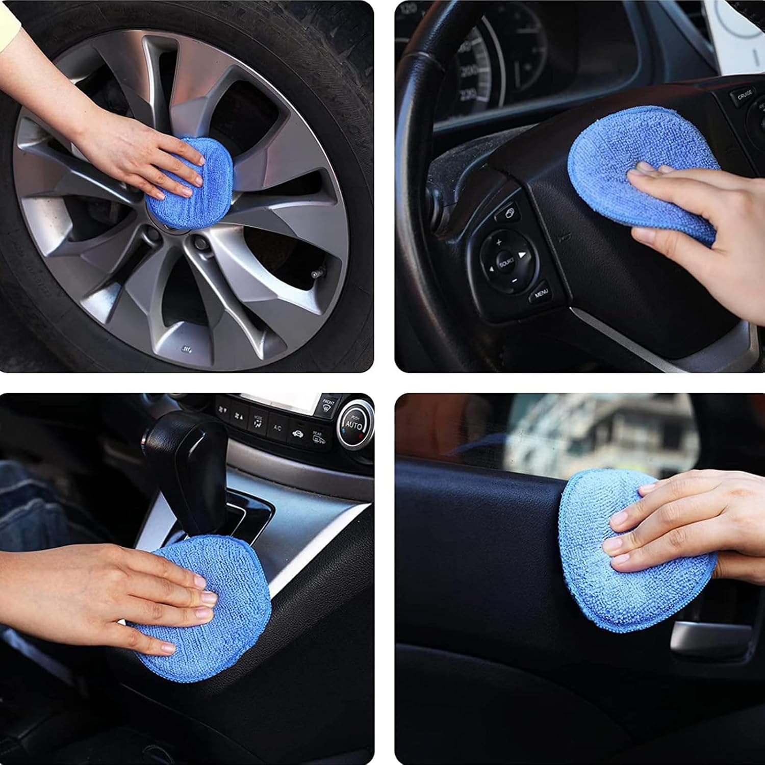 Microfiber Wax Applicator Pads with Finger Pocket, Ultra Soft Foam Sponge for Car Waxing, Buffing, Polishing & Cleaning, Blue，5 Inch, 10 Pack image number 2