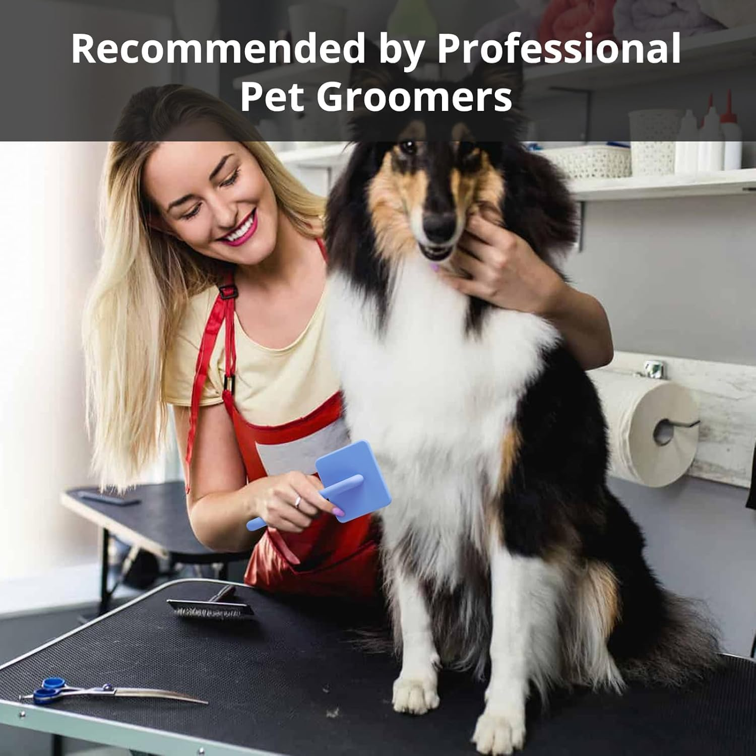 Long Pin Slicker Brush for Dematting & Grooming Long-Haired Poodle & Doodle Breeds for Fluff Detangling & Keeping Mats Free on Poodles, Goldendoodles & Curly Dogs (Blue, 20 * 10Cm) image number 1