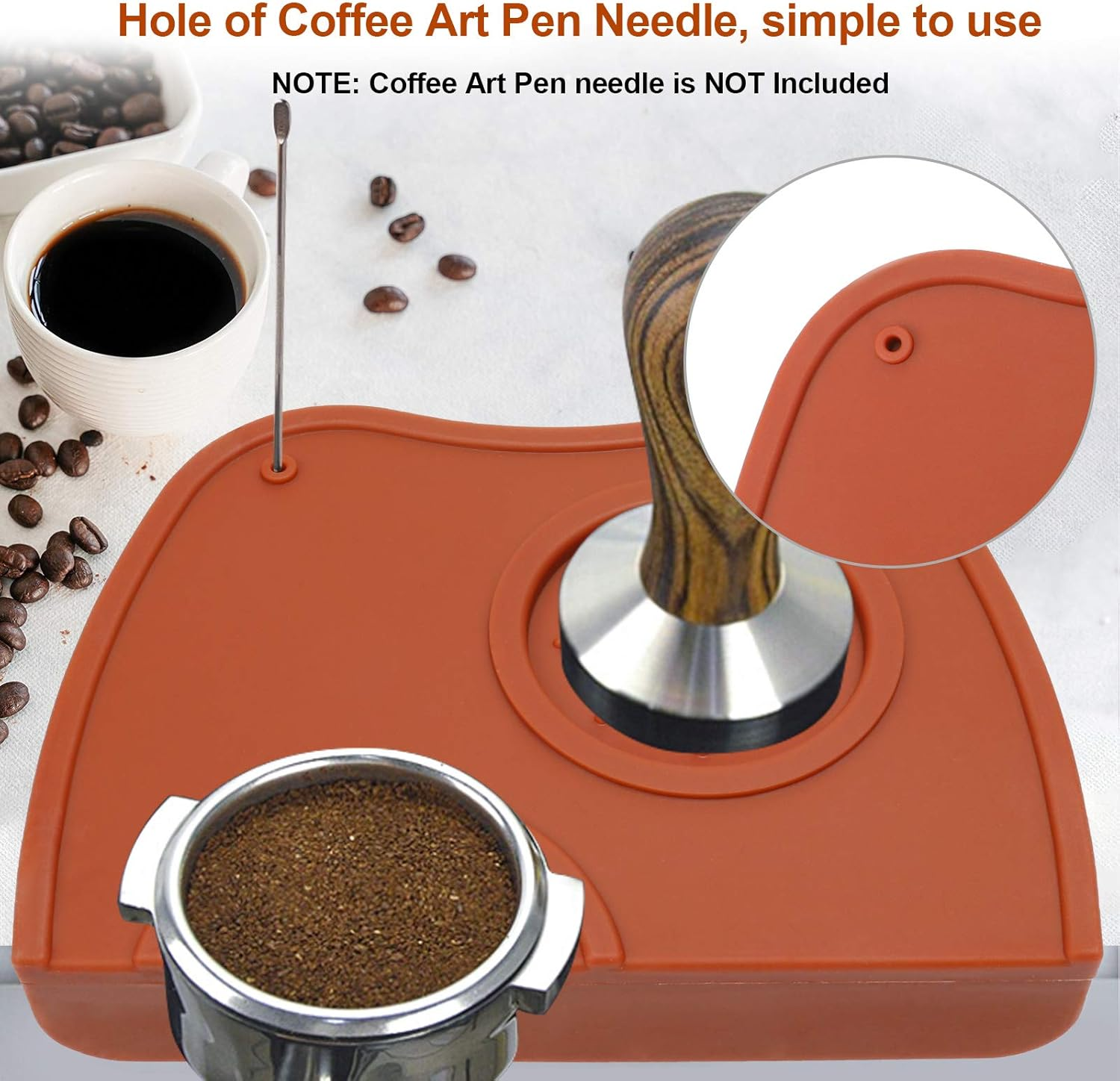 Silicone Coffee Tamper Mat, Ledorr Food Safe Anti-Skid Espresso Tamping Holder, Thick Wear Resistance Fluted Coffee Grind Corner Mat, Tamp Pad Tool Accessory for Home Cafe Maker, Medium Brown - Brown image number 4
