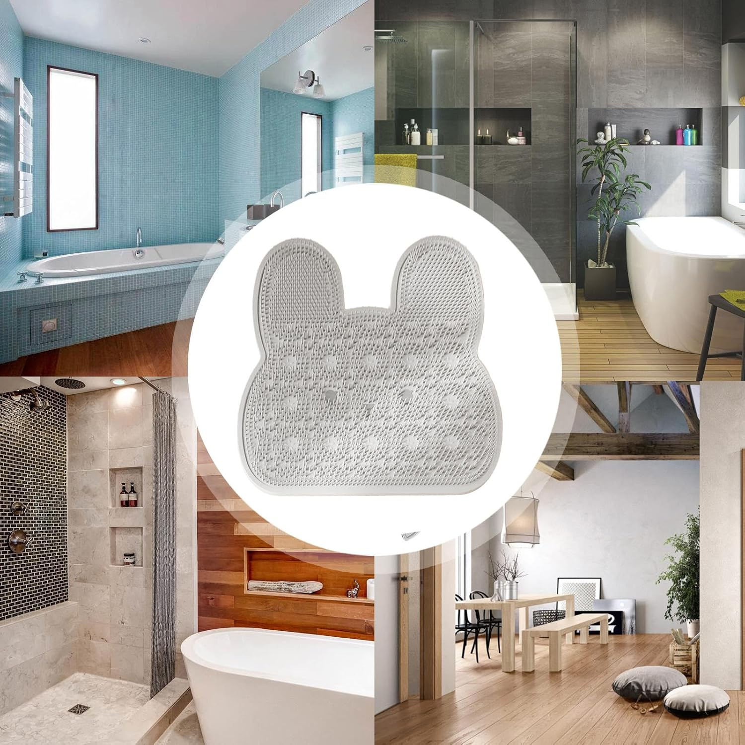 Shower Foot Scrubber | Bunny Silicone Non-Slip Cleaner | Silicone Shower Foot Brush Pad | for Massage Cleaning Adults Elderly Kids Family Home Bath Tub Floor Apartment Dorm - Pink image number 2