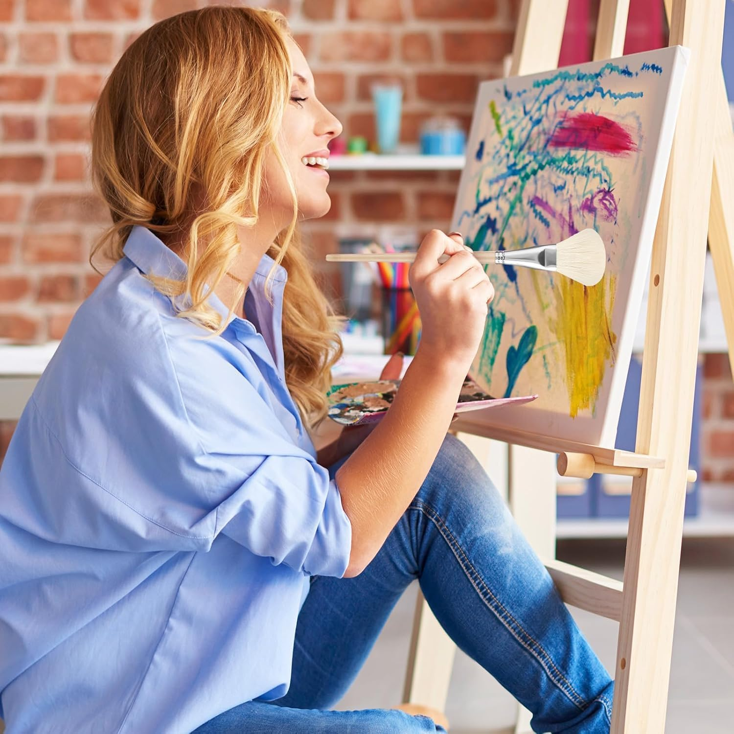 10Pcs Paint Pen Wool Brush Pottery Art Gilding Brush Acrylic Gold Leaf Brush Goat Hair Blending Brush,Art Paint Brush Nylon Painting Brushes with Wooden Handle,Art Paint Brushes Nylon Painting Brush image number 3