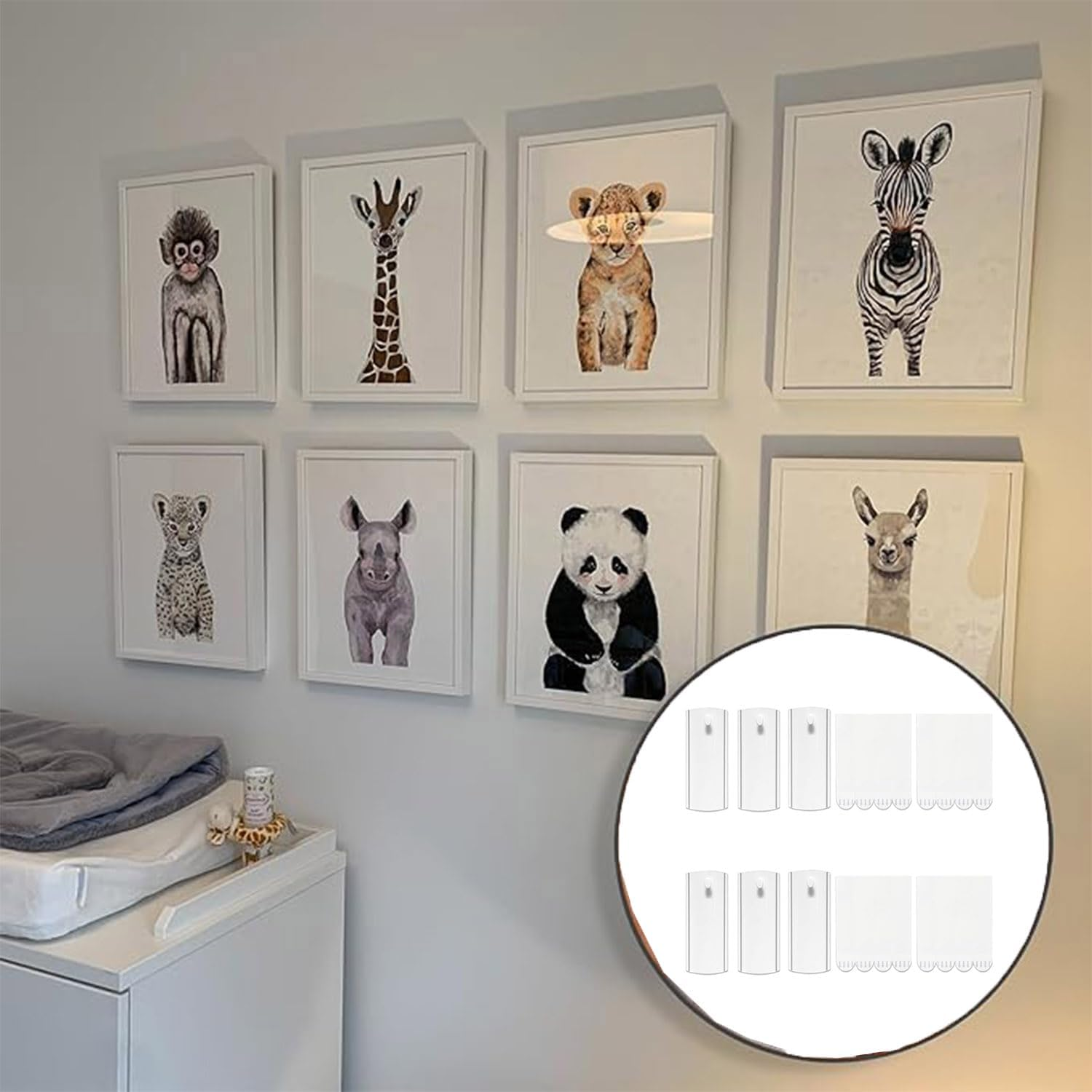 Roczential 6 Picture Large Hangers, 16 Large Removable Adhesive Strips, Universal Frame Hanger, Damage Free Picture Hanging Hooks Heavy Duty, No Nails Picture, for Bathroom Kitchen Home Door Closet image number 4