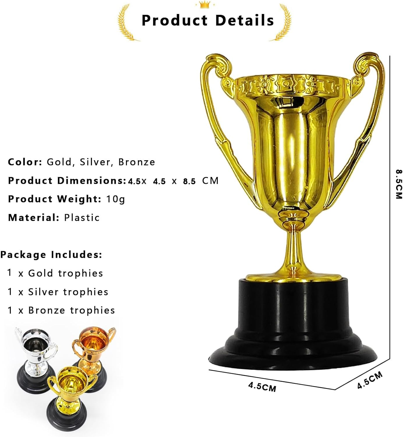 3Pcs Mini Trophy Cups, Plastic Gold Silver Bronze Award Trophies Set for Kids for Party Favors, Props, Rewards, Winning Prizes, Competitions, Family Games Prizes image number 3