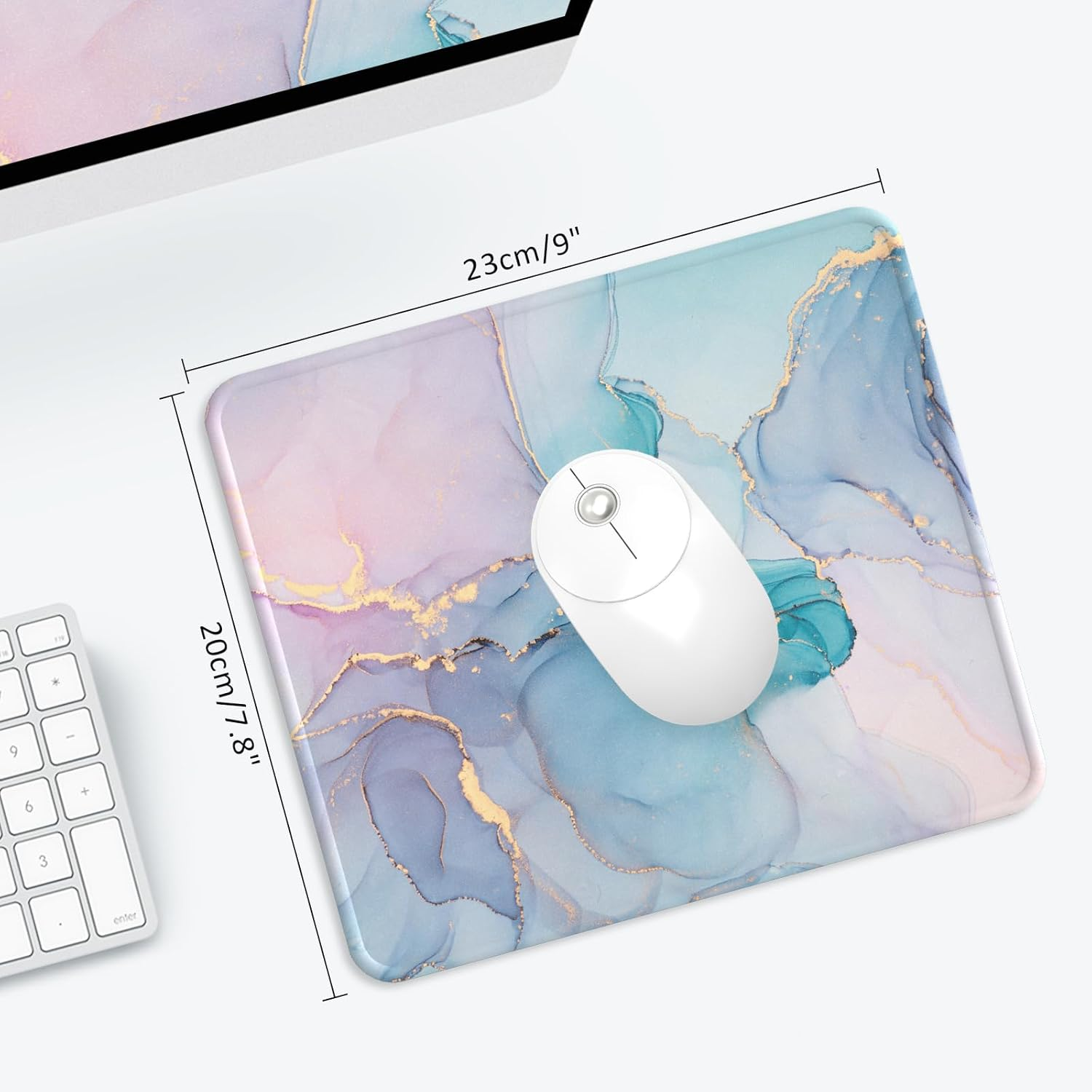 Giecy Gaming Mouse Pad with Stitched Edge, Computer Mouse Mat with Non-Slip Rubber Base Washable Lycra Cloth Mousepad Small Mouse Pad for Home Office Laptop, PC (Pink Blue Marble) - Dragonfly image number 5