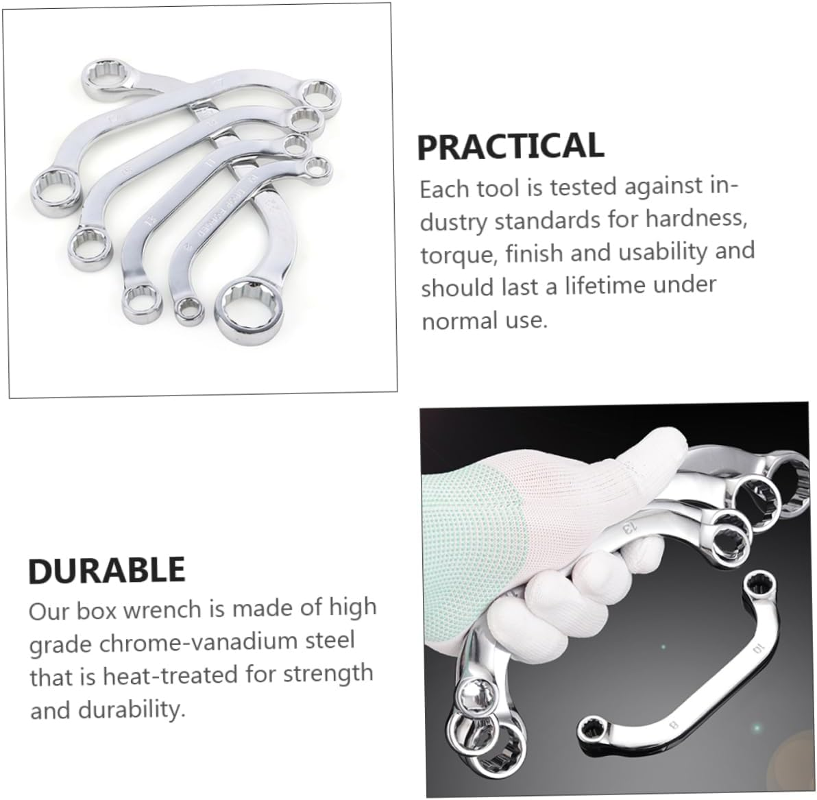 QUMIIRITY Metal Socket Spanner and Box Wrench Set 5Pcs Chrome-Vanadium Steel Multifunctional Double-Ended 12-Point Socket Spanner for Automotive and Mechanical Repairs image number 5