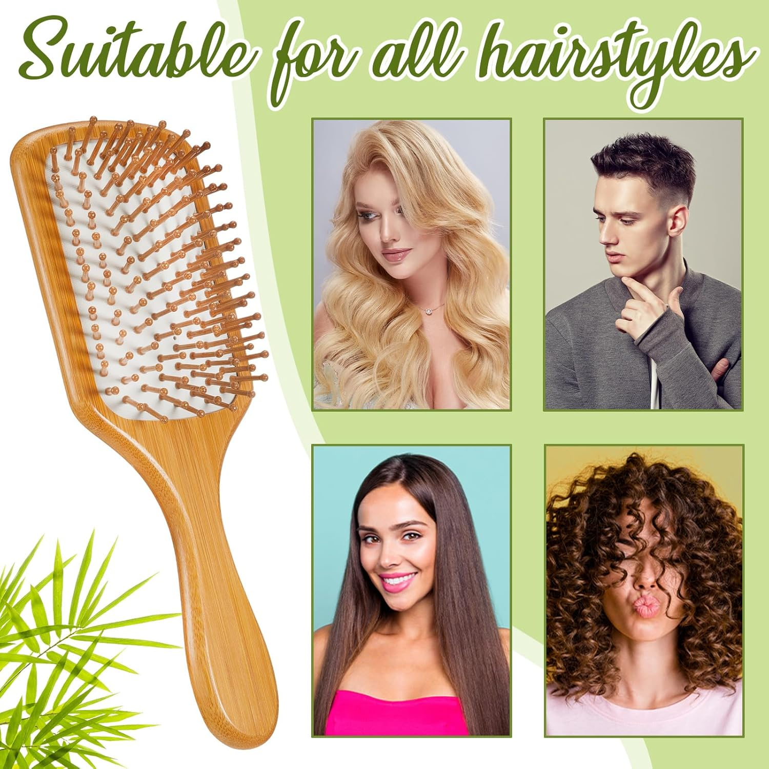 Weysat 48 Pack Bamboo Hair Brushes Bulk Wooden Paddle Detangling Hairbrush with Air Cushion, anti Static Scalp Massage Brush for Women Men, DIY Gift, Salon, Travel, All Hair Types (White) - Natural image number 7