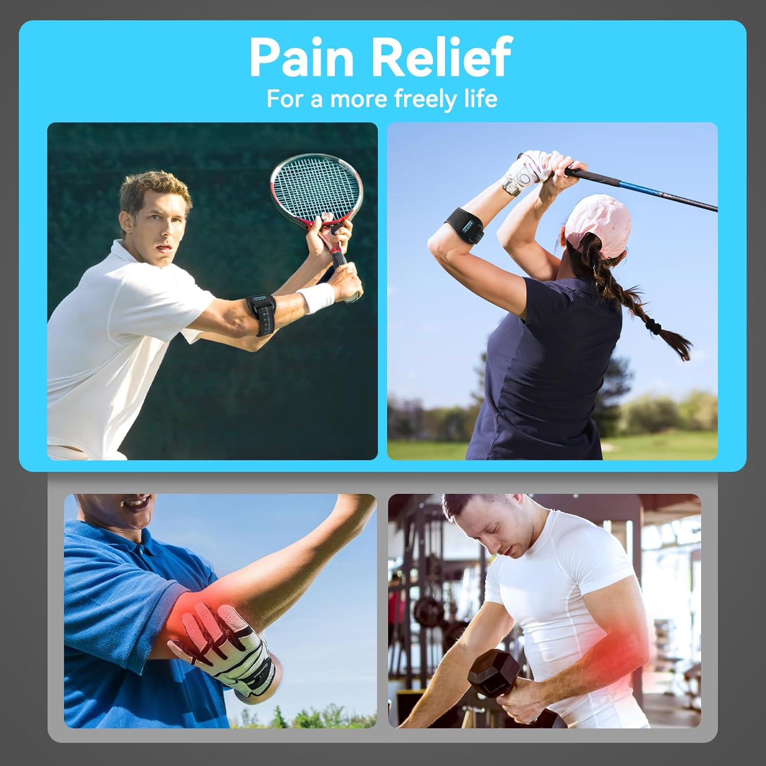 AGPTEK 3D Air Cushion Elbow Brace for Tendonitis and Tennis Elbow Pain Relief, Golfers Elbow Support Strap Counterforce Arm Band Epicondylitis Clasp with Compression Pad for Men & Women, 1 Pack (Blue) image number 5