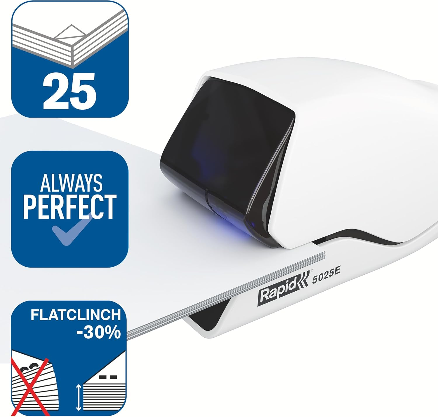 Rapid Electric Stapler, 25 Sheets, Plastic, Metal, Electronics, Cassette Replacement, 5025E, White, 25095200 image number 1
