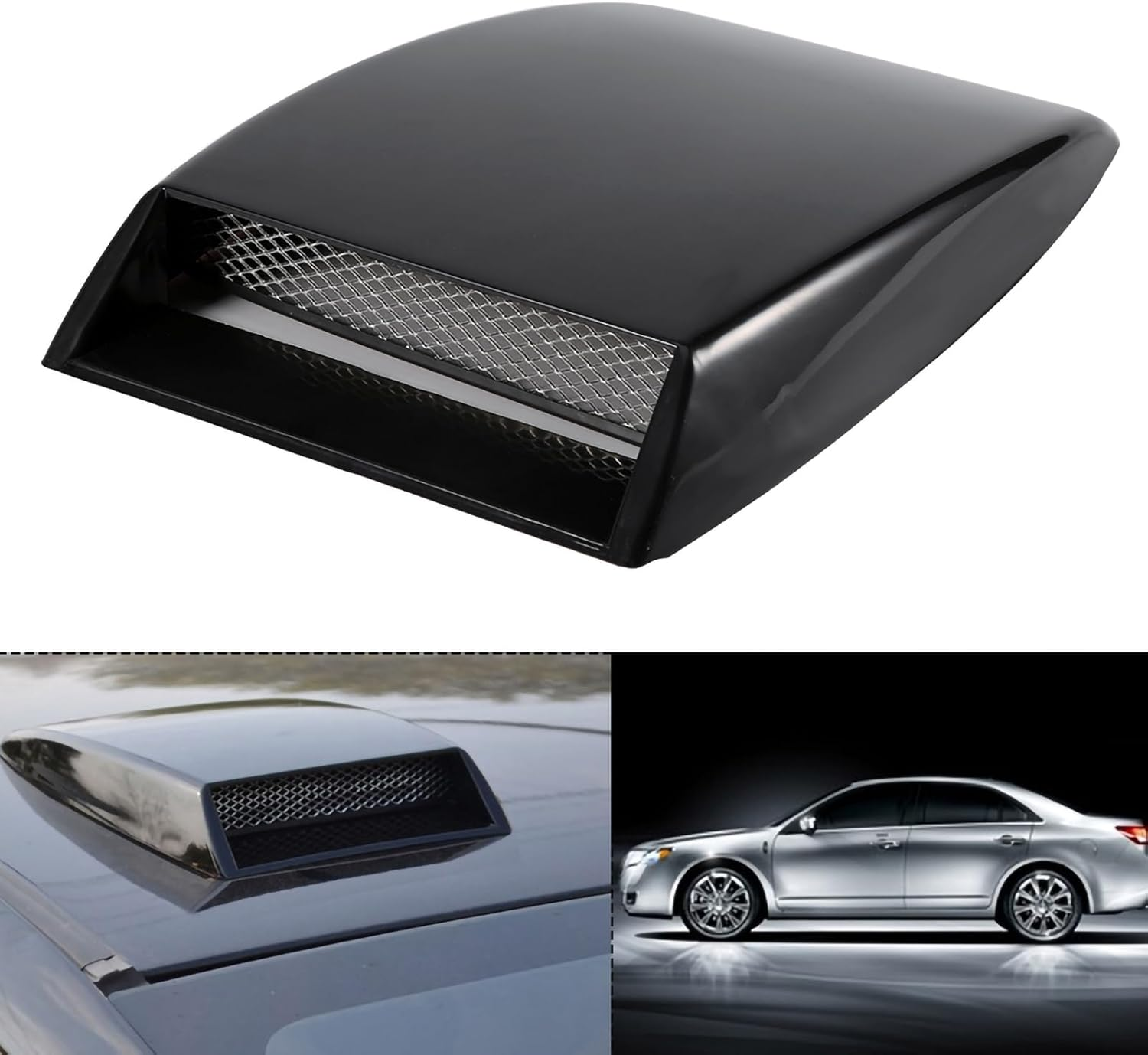 Universal Car Classy Air Flow Intake Scoop Bonnet Fit for Vent Sticker Cover Hood for Stylish Look Fit Most Cars and Vehicles ABS Material (Black) - Silver image number 2