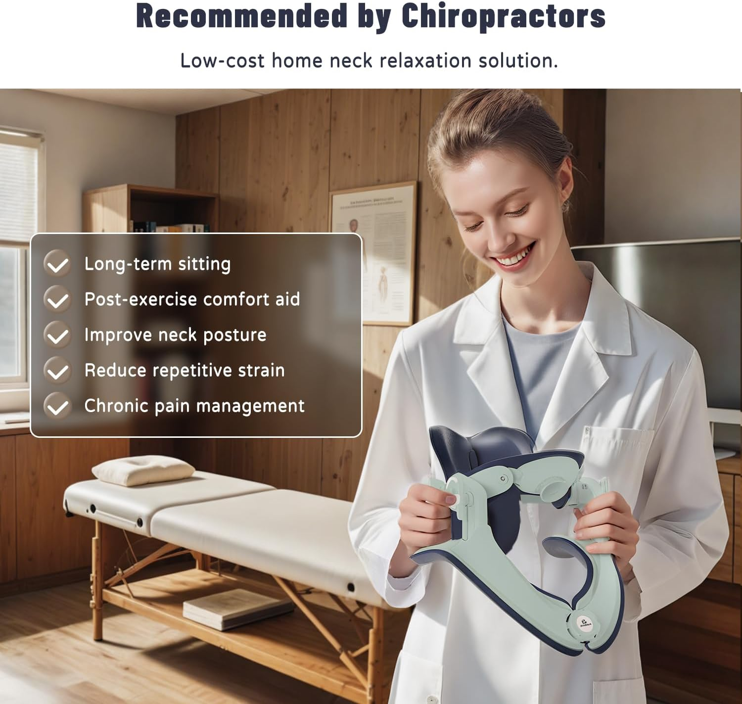 Neck Stretcher, Adjustable Neck Traction for Neck Pain Relief, Neck Support ＆ Neck Brace, Easy to Use, Lightweight for Home, Office, Travel - Green